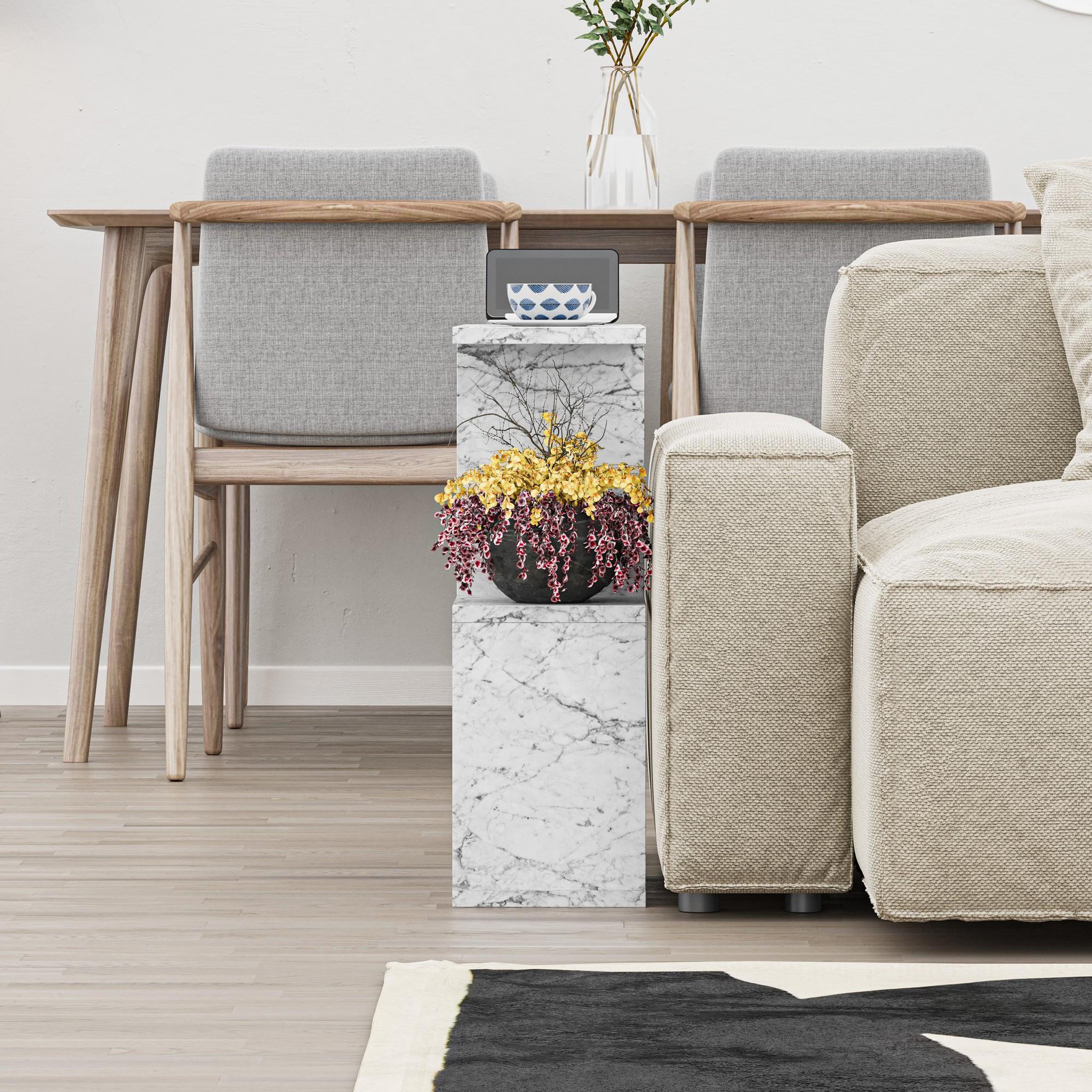 Voir la diapositive 3 : Habitat et Jardin Table d'appoint en bois  Homemania  - 60 x 20 x 60 cm - Blanc marbré