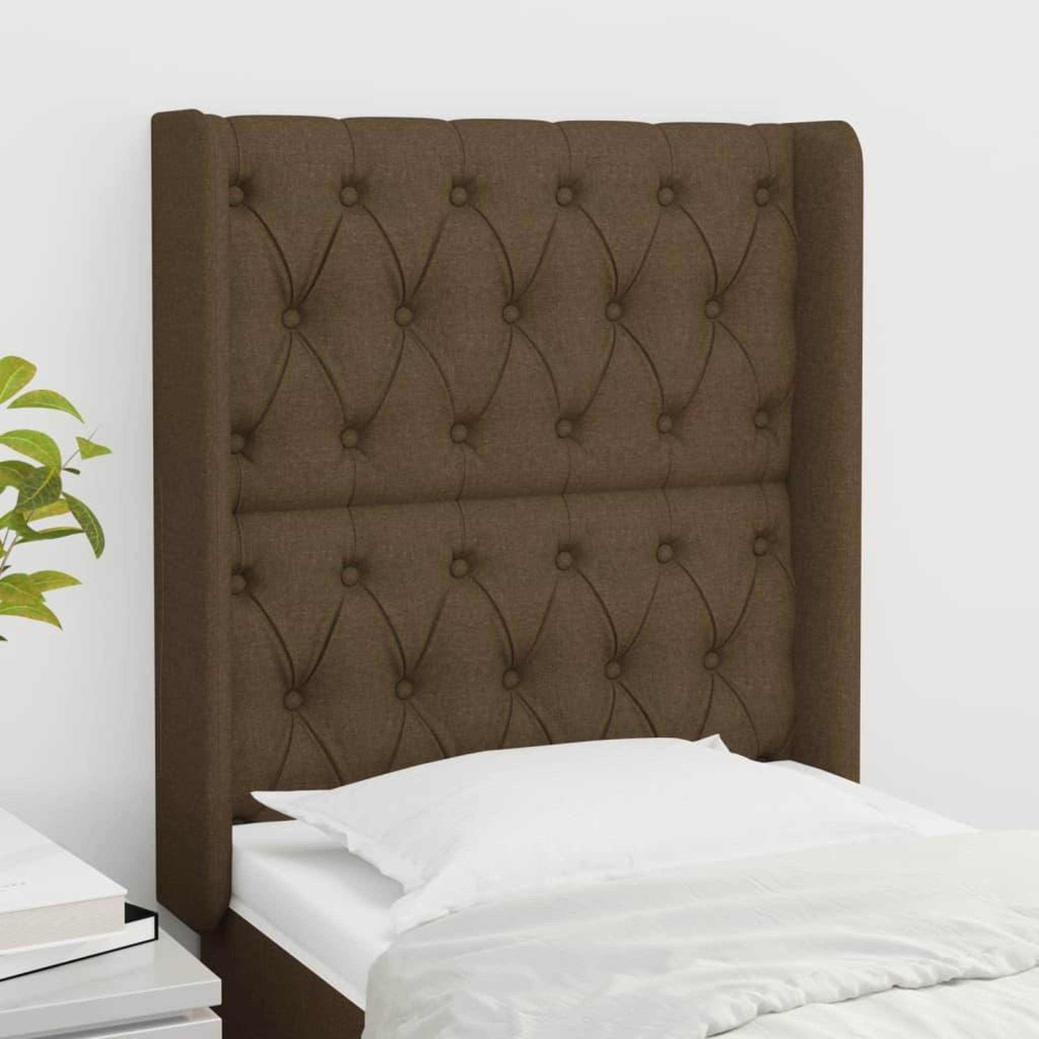 Voir la diapositive 1 : VIDAXL Tete de lit avec oreilles Marron fonce 83x16x118/128 cm Tissu