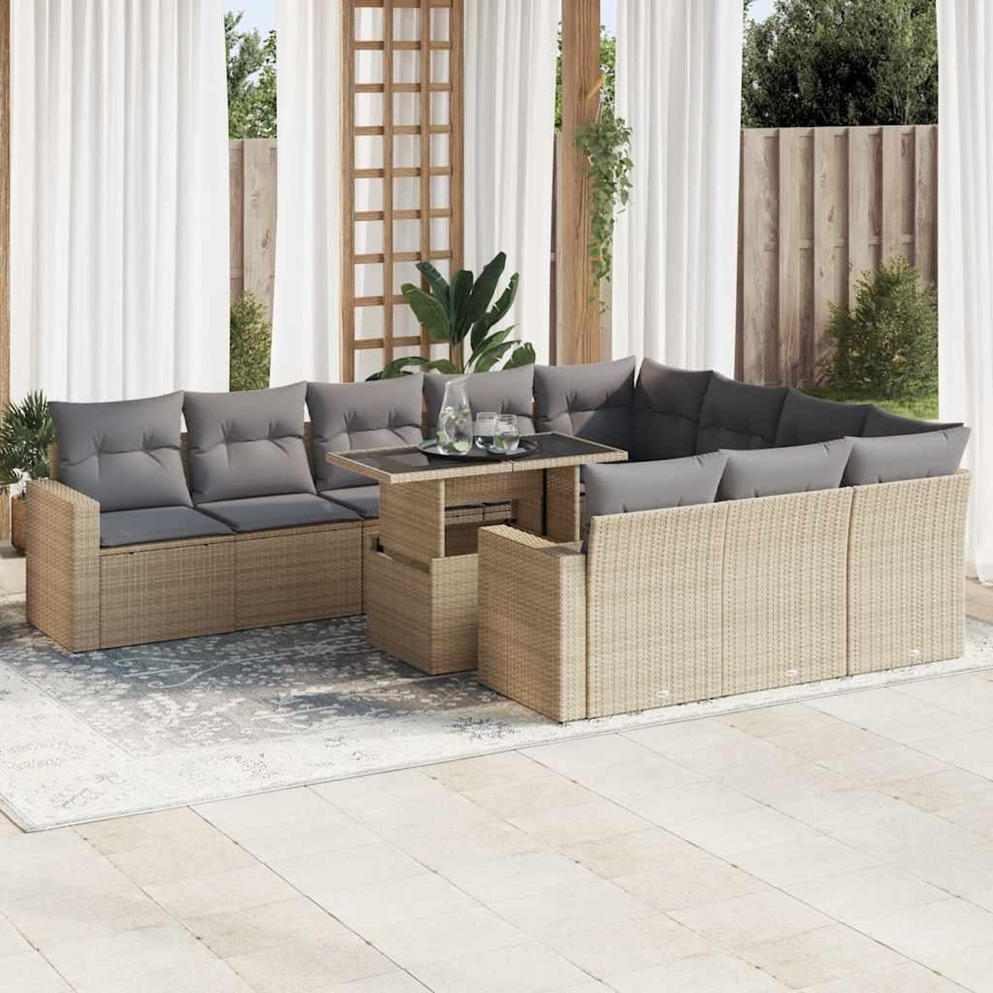 VIDAXL Salon de jardin 11 pcs avec coussins beige resine tressee