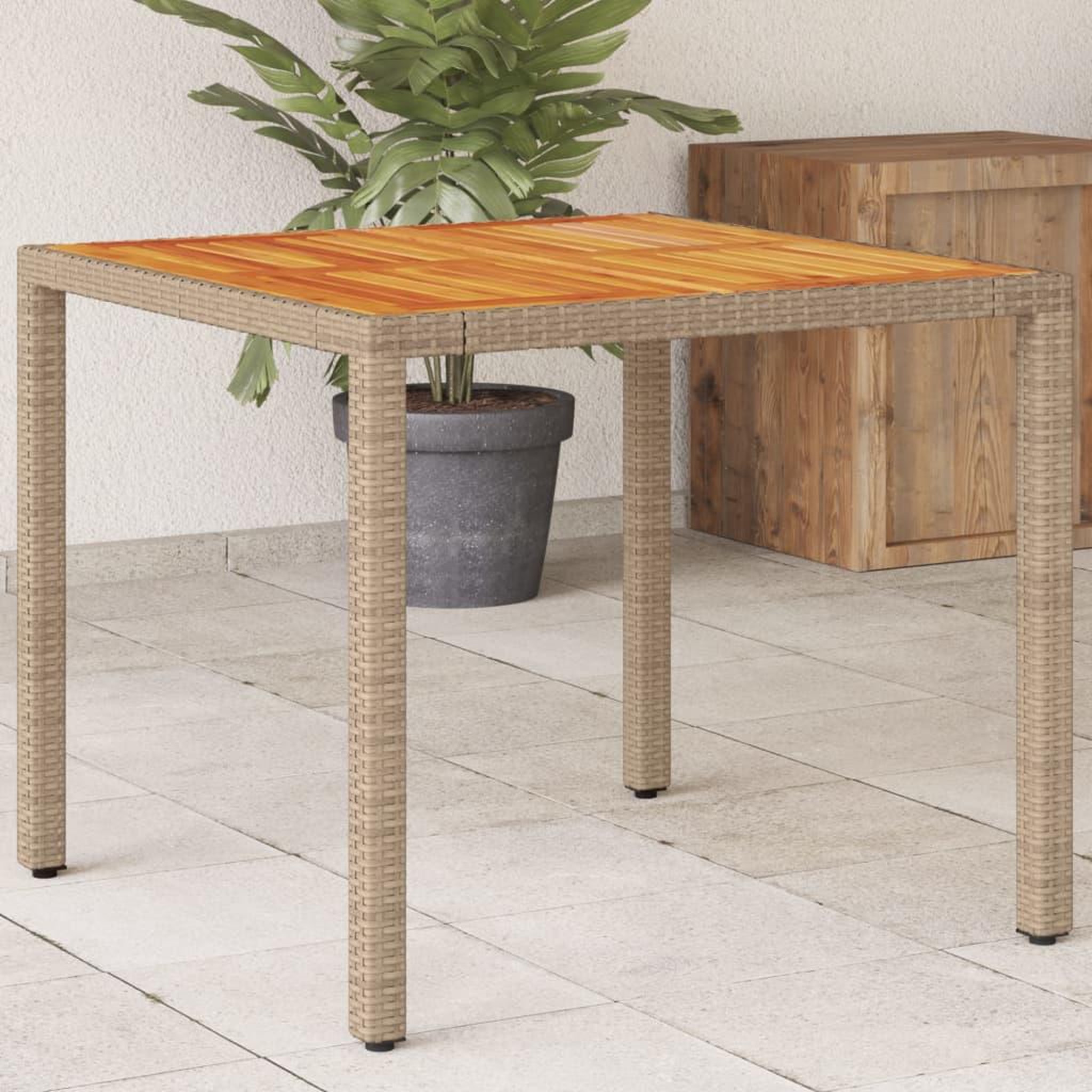 VIDAXL Table de jardin beige 90x90x75 cm resine tressee et bois acacia