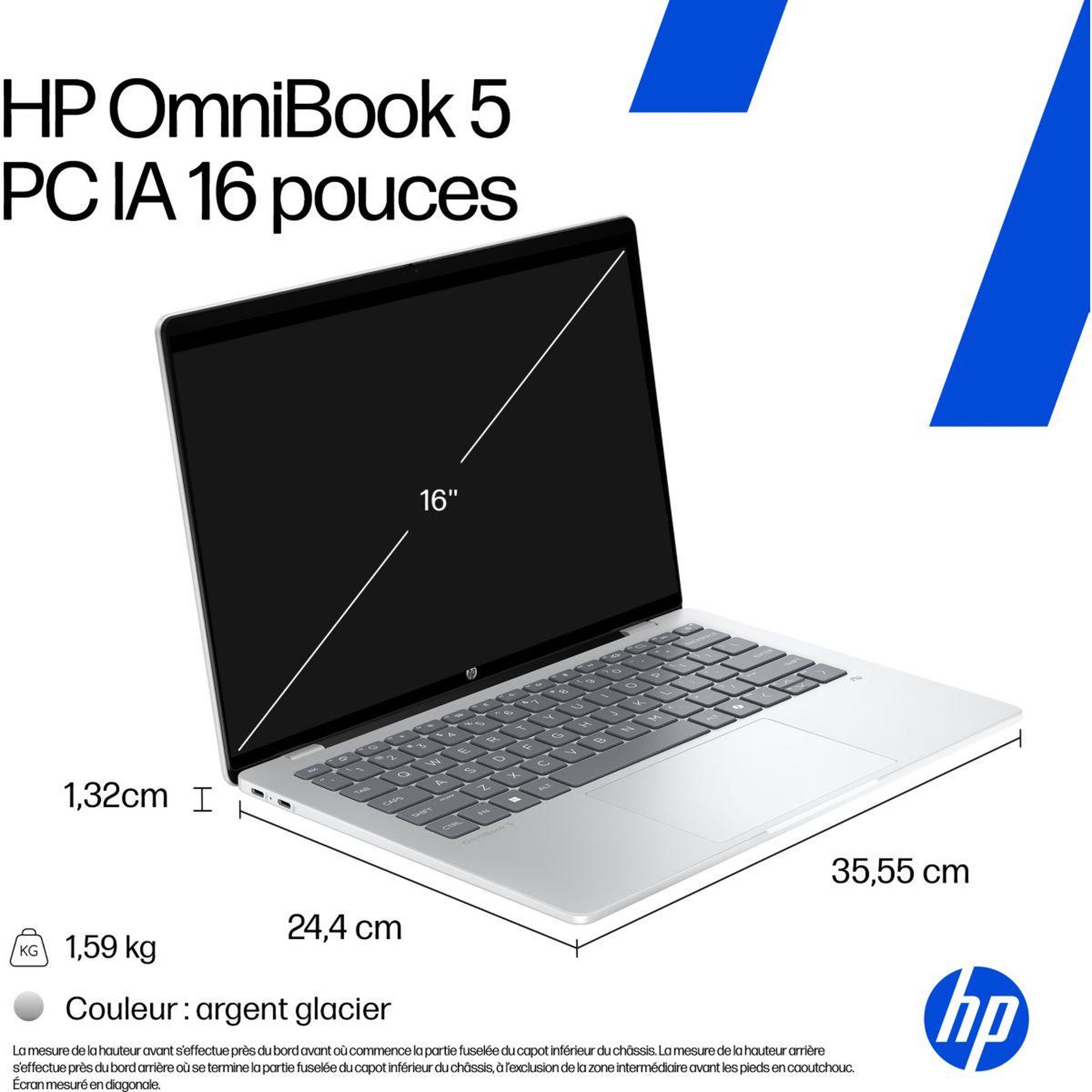 Voir la diapositive 2 : HP Ordinateur portable omnibook 5 16-bf0005nf 16 pouces oled snapdragon x 16 go ram lpddr5x ssd 512 go copilot+pc