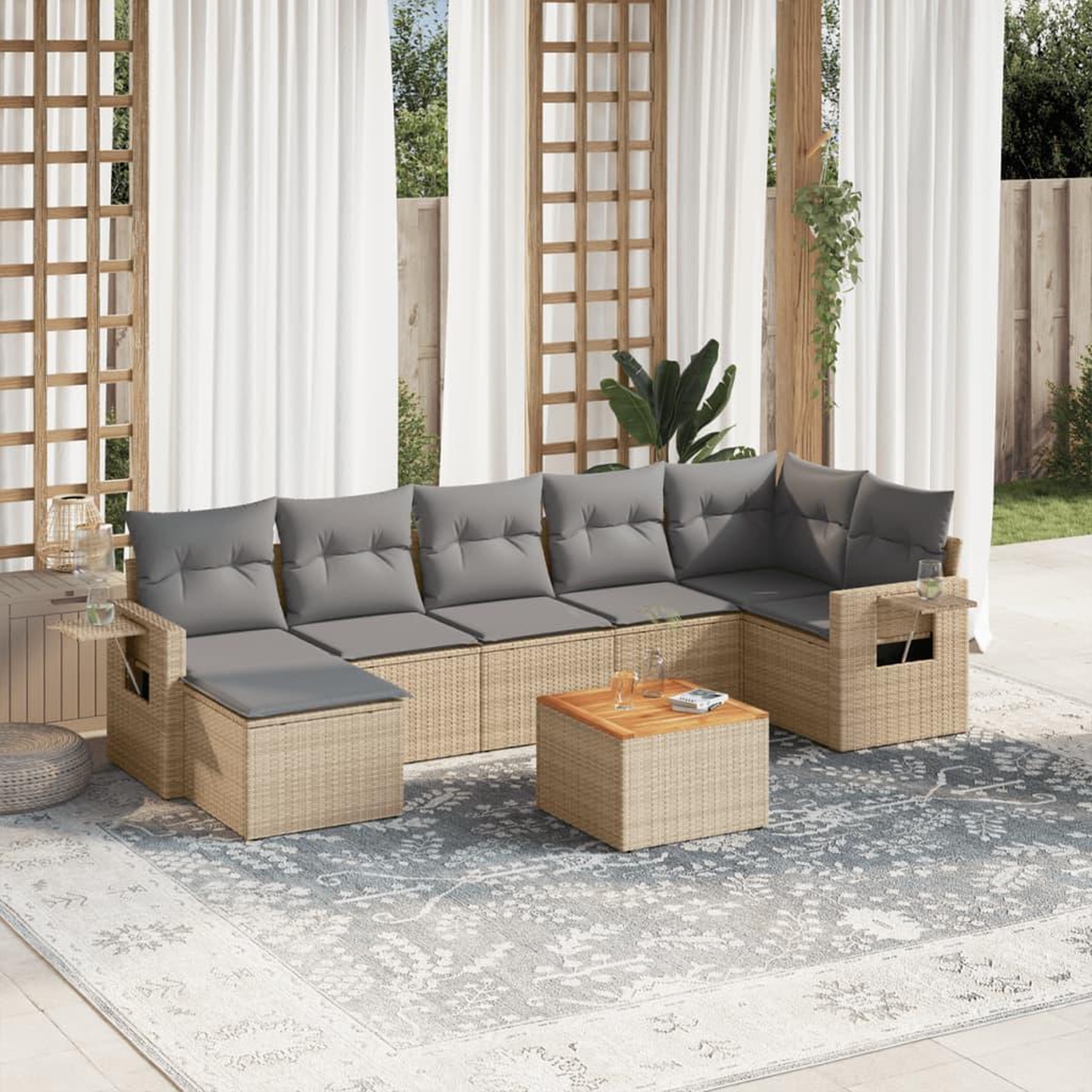 VIDAXL Salon de jardin avec coussins 8 pcs beige resine tressee