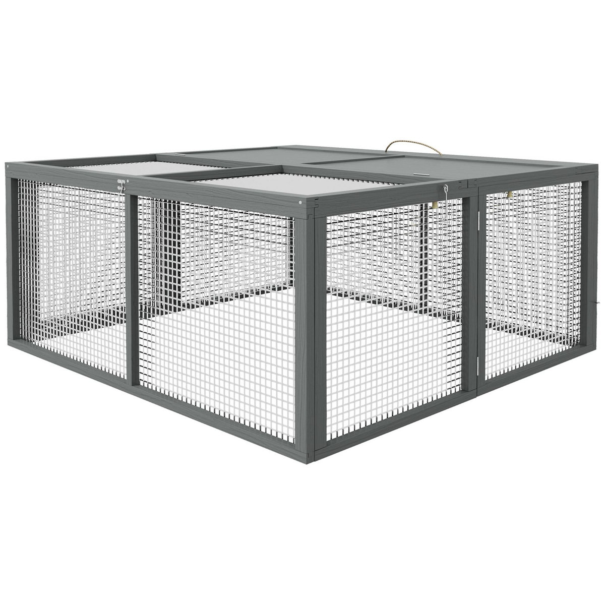 PAWHUT Clapier pliable avec poignée - cage à lapin - toit ouvrant, porte - 110 x 105 x 50 cm - acier bois gris