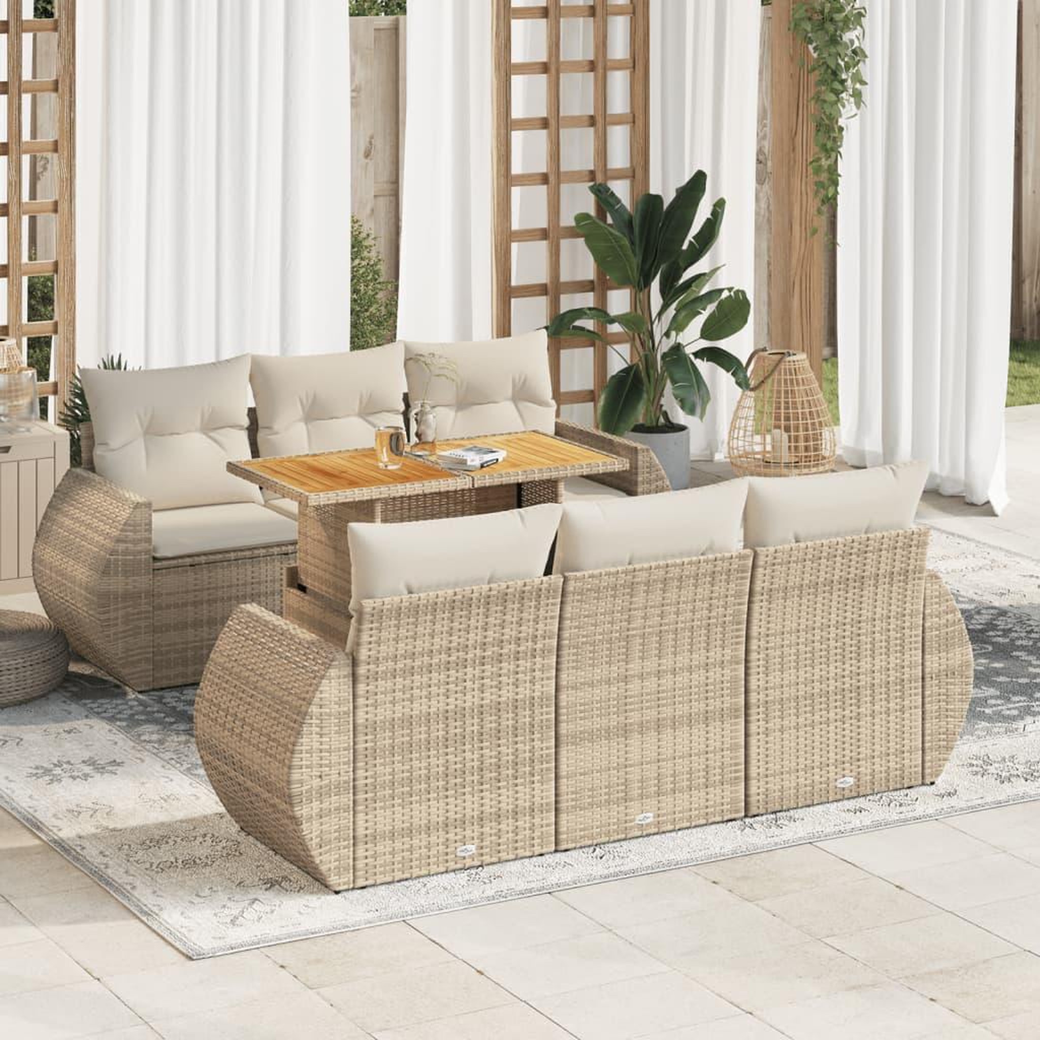 VIDAXL Salon de jardin avec coussins 7 pcs beige resine tressee