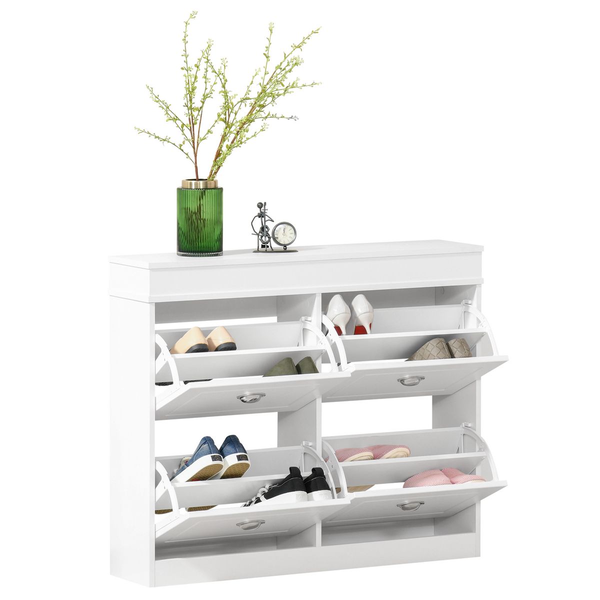 HOMCOM Armoire à chaussures meuble à chaussures rangement pour 32 paires dim. 98L x 24l x 83H cm  4 portes abattantes double niveau MDF blanc