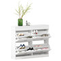 Voir la diapositive 4 : HOMCOM Armoire à chaussures meuble à chaussures rangement pour 32 paires dim. 98L x 24l x 83H cm  4 portes abattantes double niveau MDF blanc