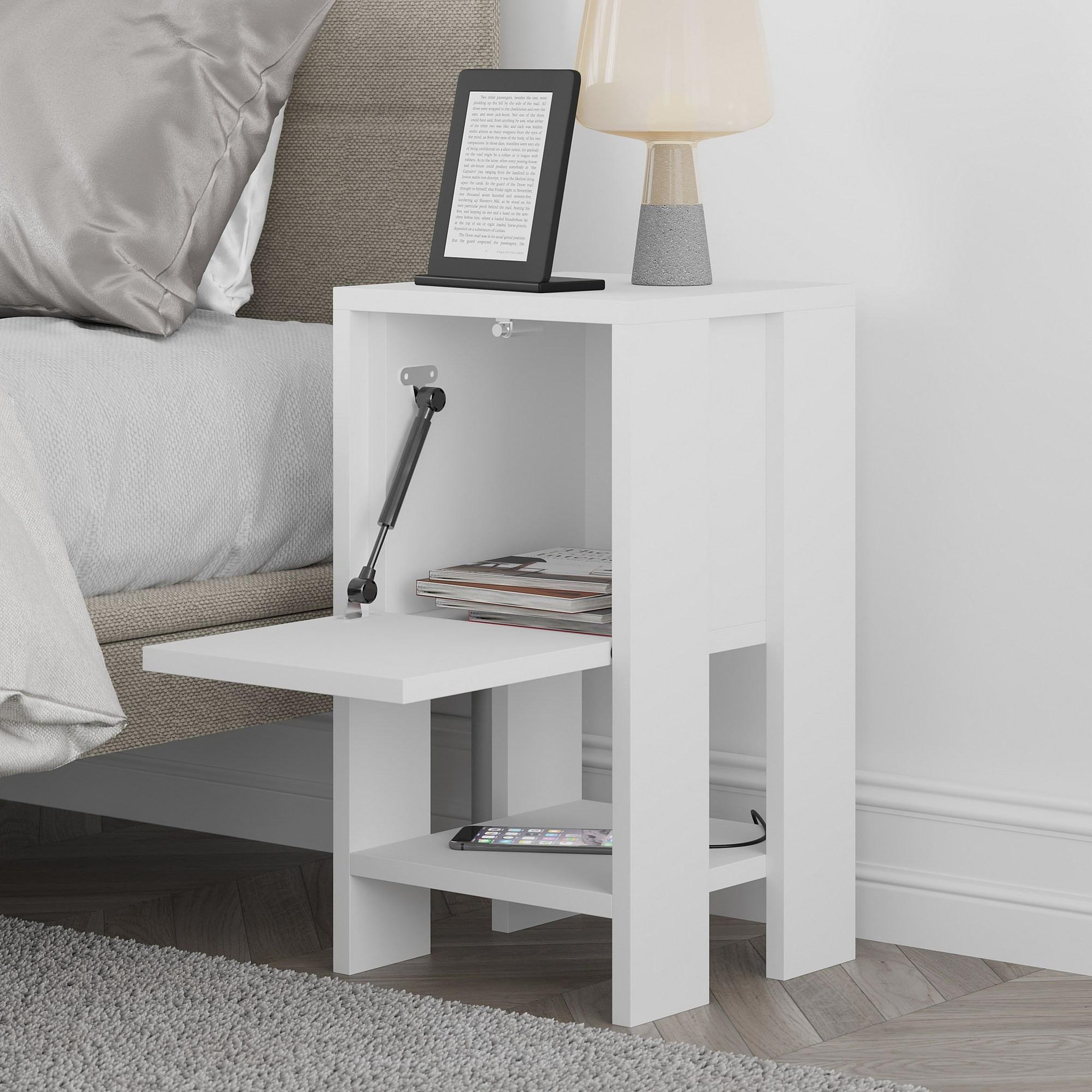 Voir la diapositive 3 : Habitat et Jardin Table de chevet en bois  ema  30 x 30 x 55 cm - blanc