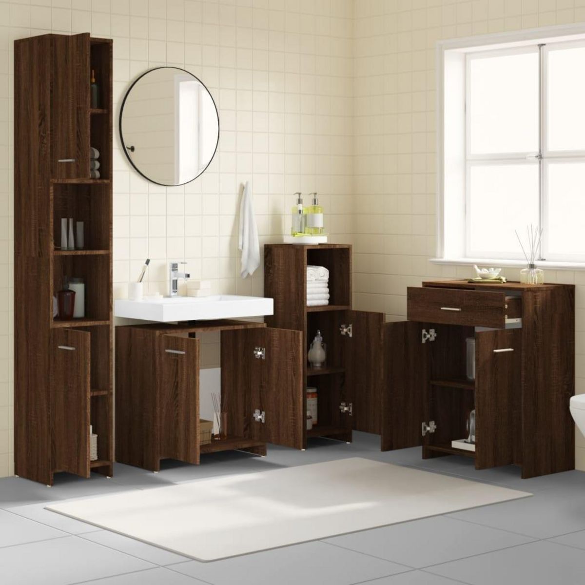 VIDAXL Ensemble de meubles de salle de bain 4 pcs Chene marron