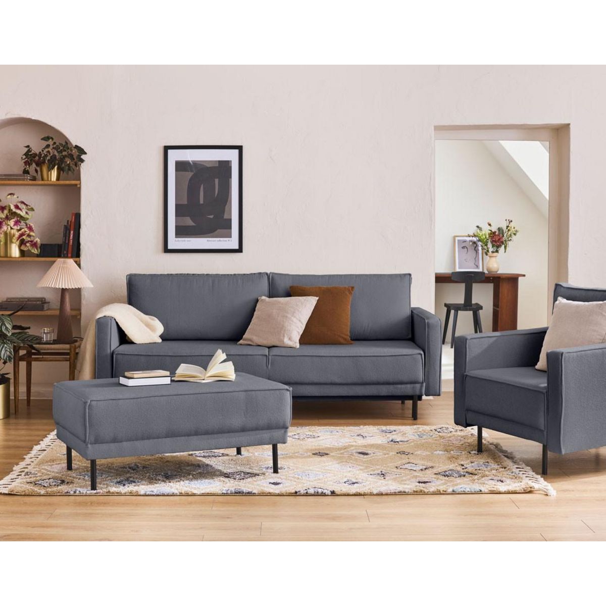 LISA DESIGN Charlie - canapé droit 3 places - convertible avec coffre - en tissu