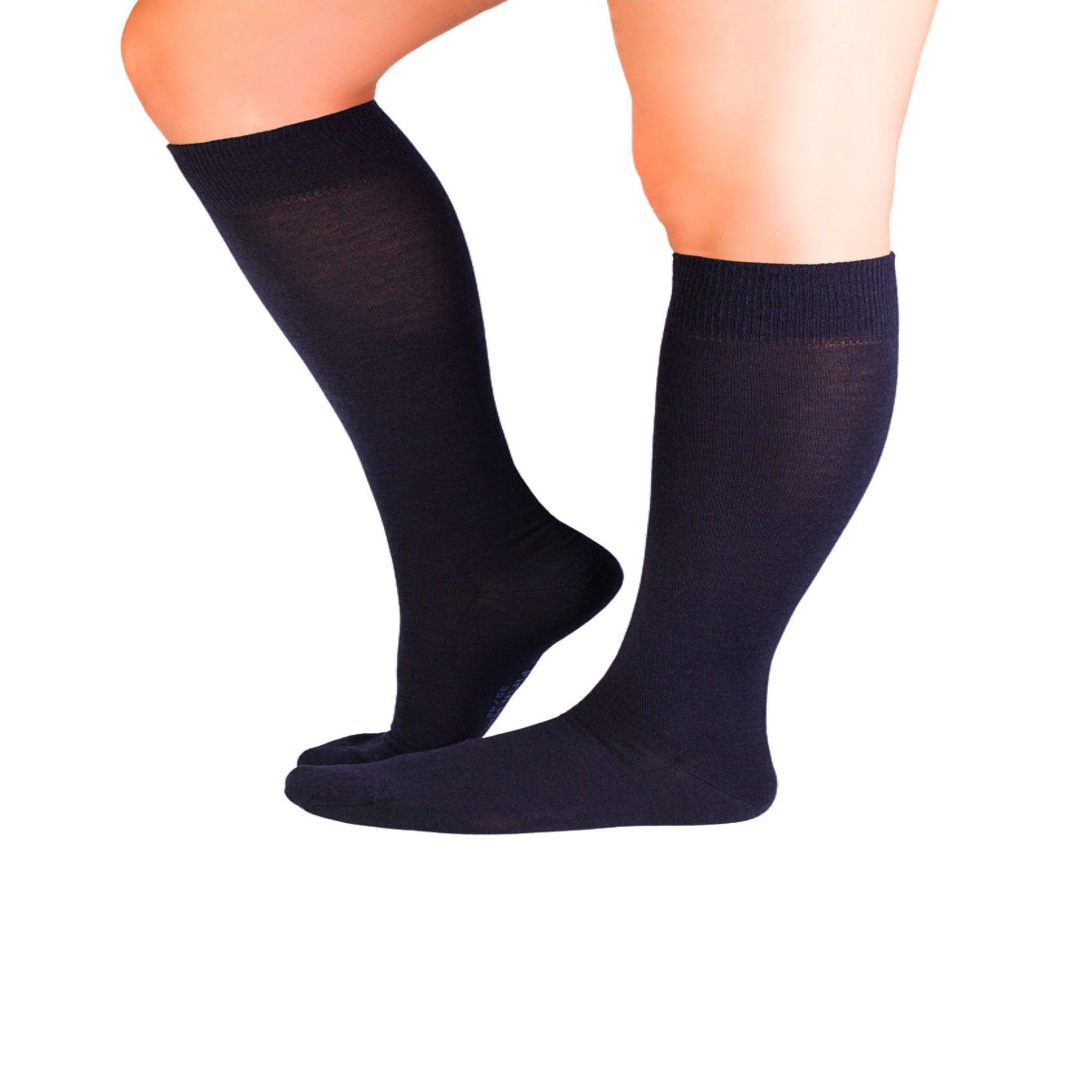 Voir la diapositive 2 : PIRIN HILL Chaussettes haut-mollet laine mérinos & coton bleu marine