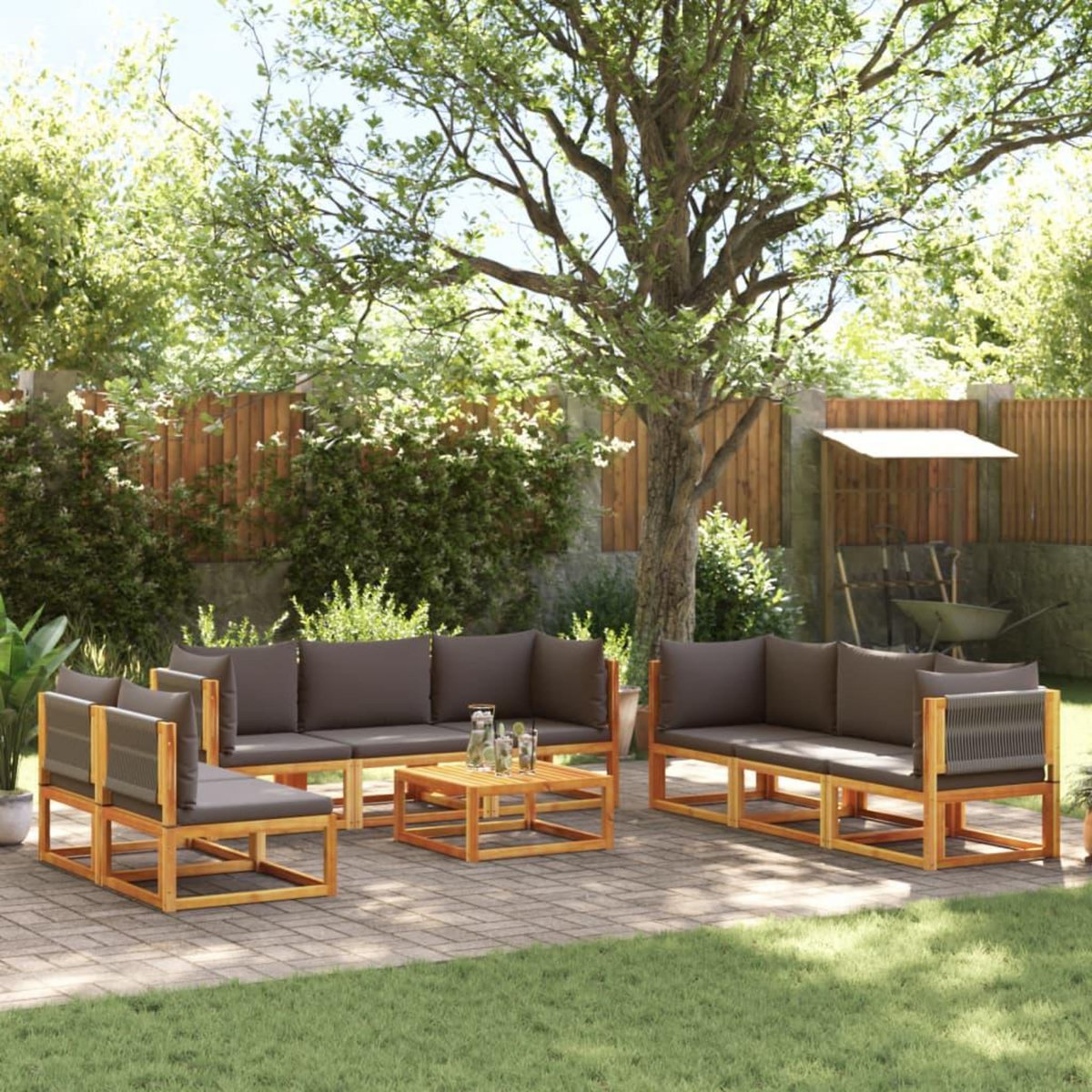 VIDAXL Salon de jardin avec coussins 9 pcs bois massif d'acacia