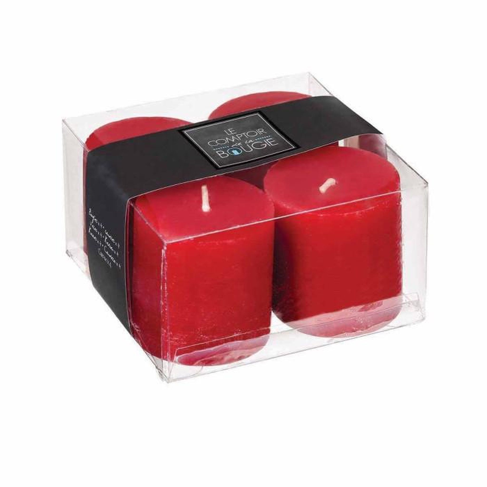 Voir la diapositive 4 : COMPTOIR DE LA BOUGIE Lot de 4 bougies votives  rustic  4,5cm rouge