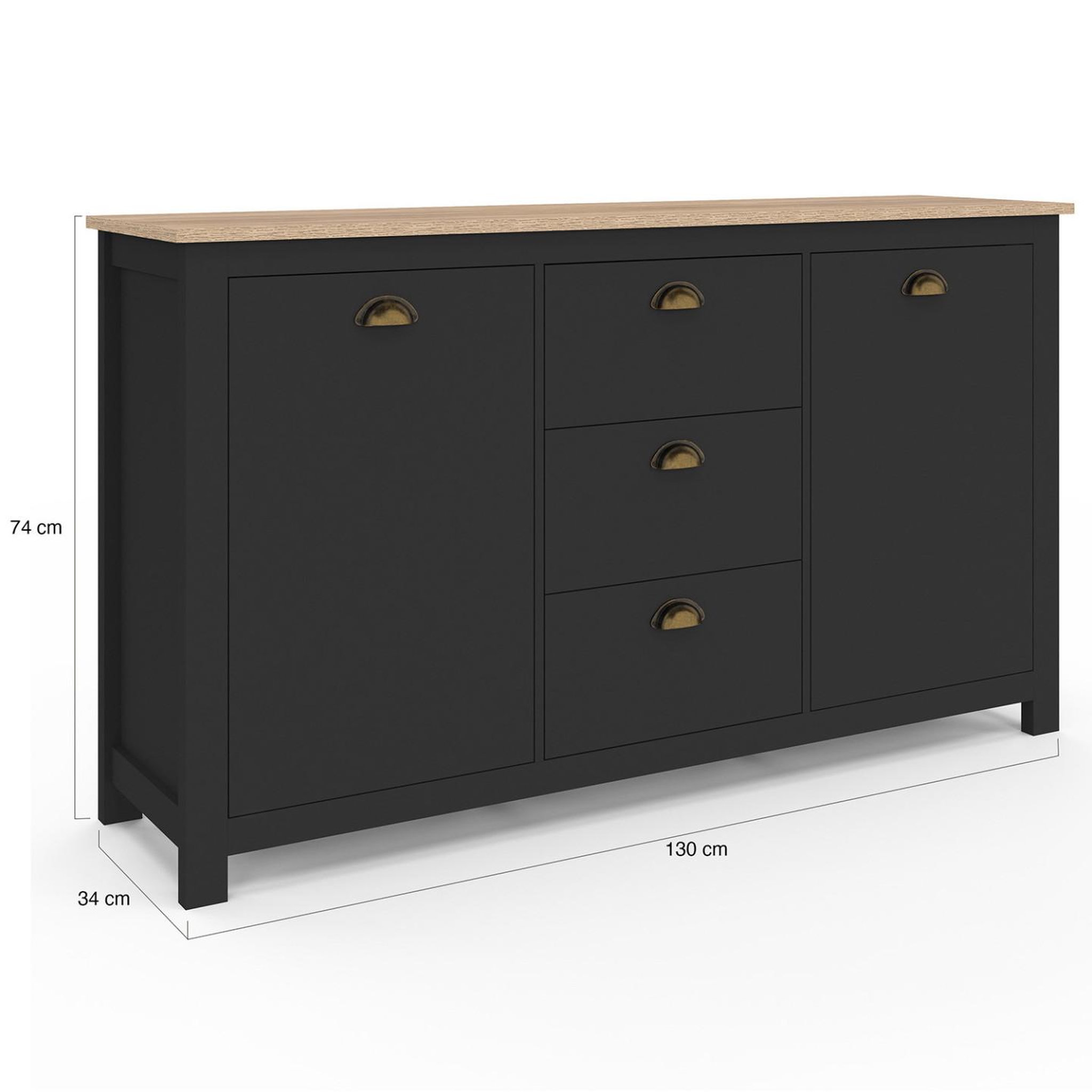 Voir la diapositive 5 : ID MARKET Buffet 130 cm ISIS campagne 2 portes et 3 tiroirs bois et noir