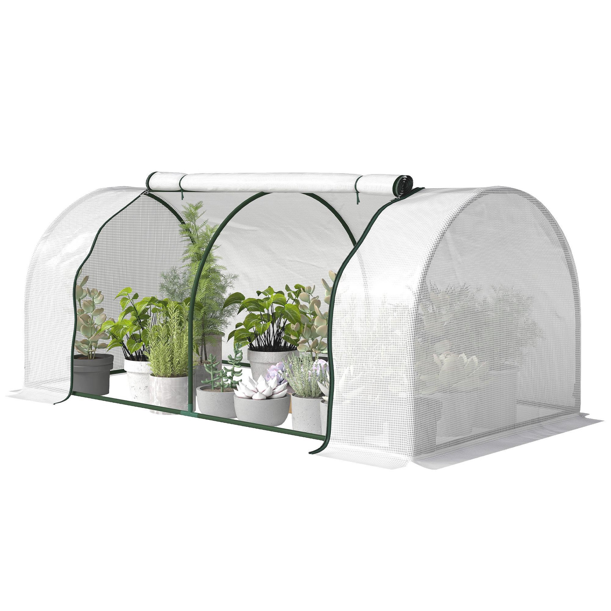 Voir la diapositive 5 : OUTSUNNY Serre tunnel porte zippée enroulable bâche imperméable acier blanc