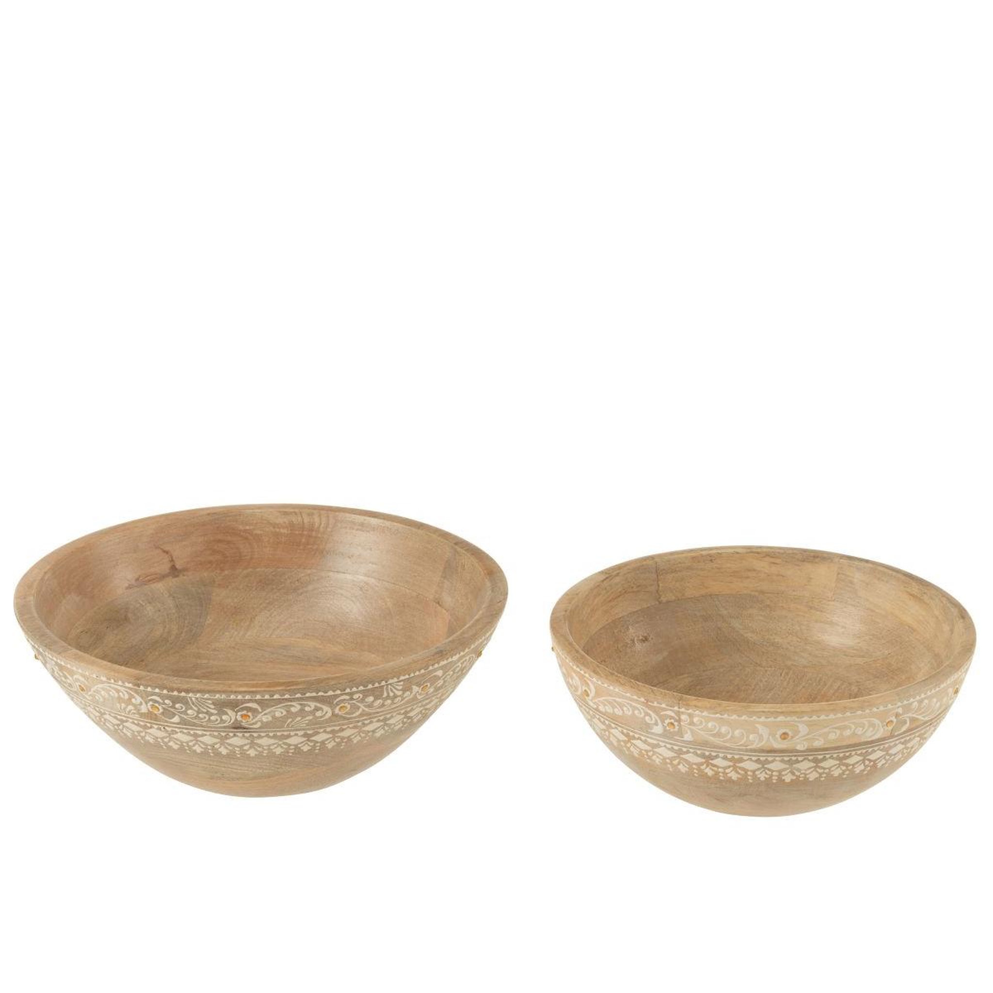 Voir la diapositive 2 : J-LINE Lot de 2 saladiers en bois  perle du sahara  25cm naturel