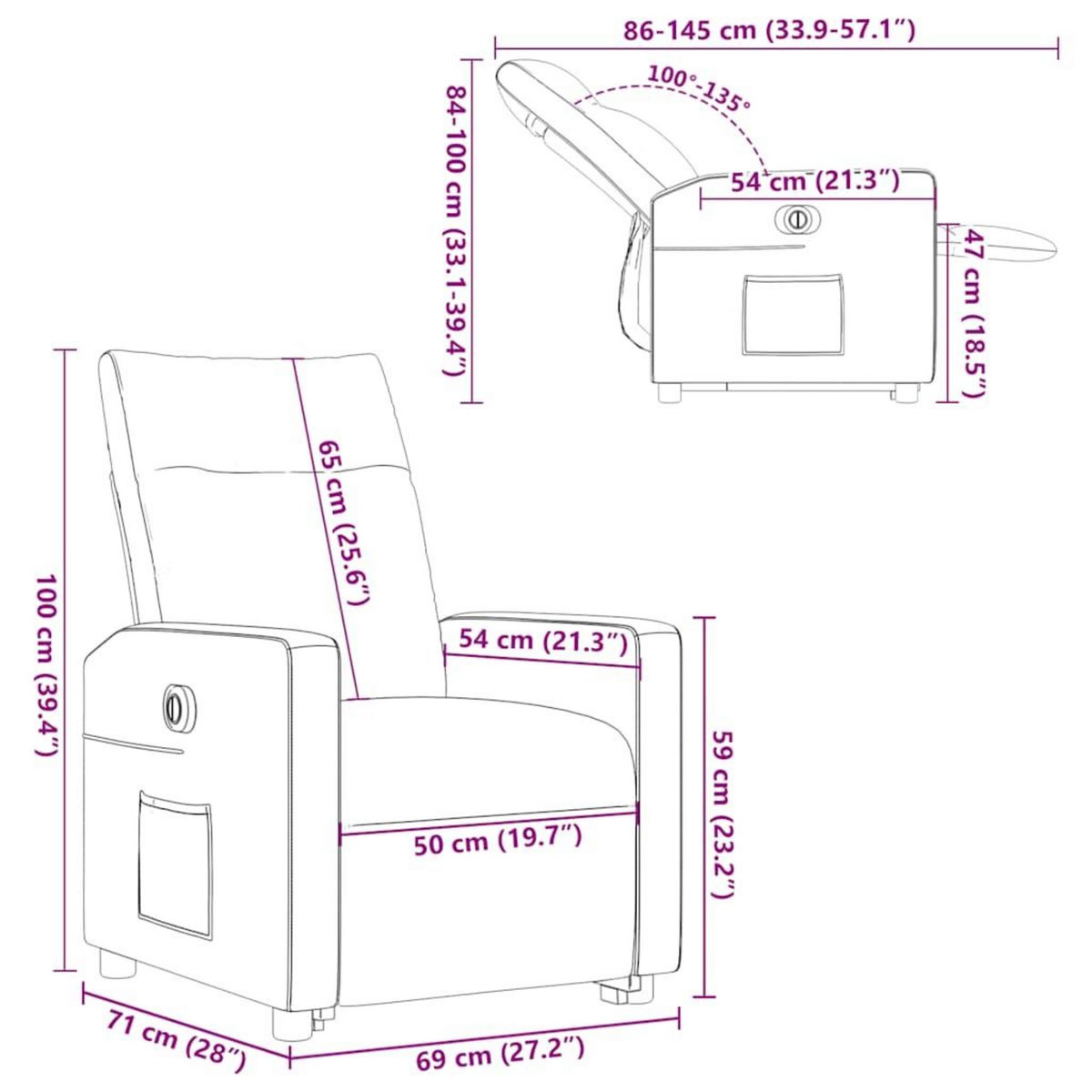 VIDAXL Fauteuil inclinable electrique creme tissu