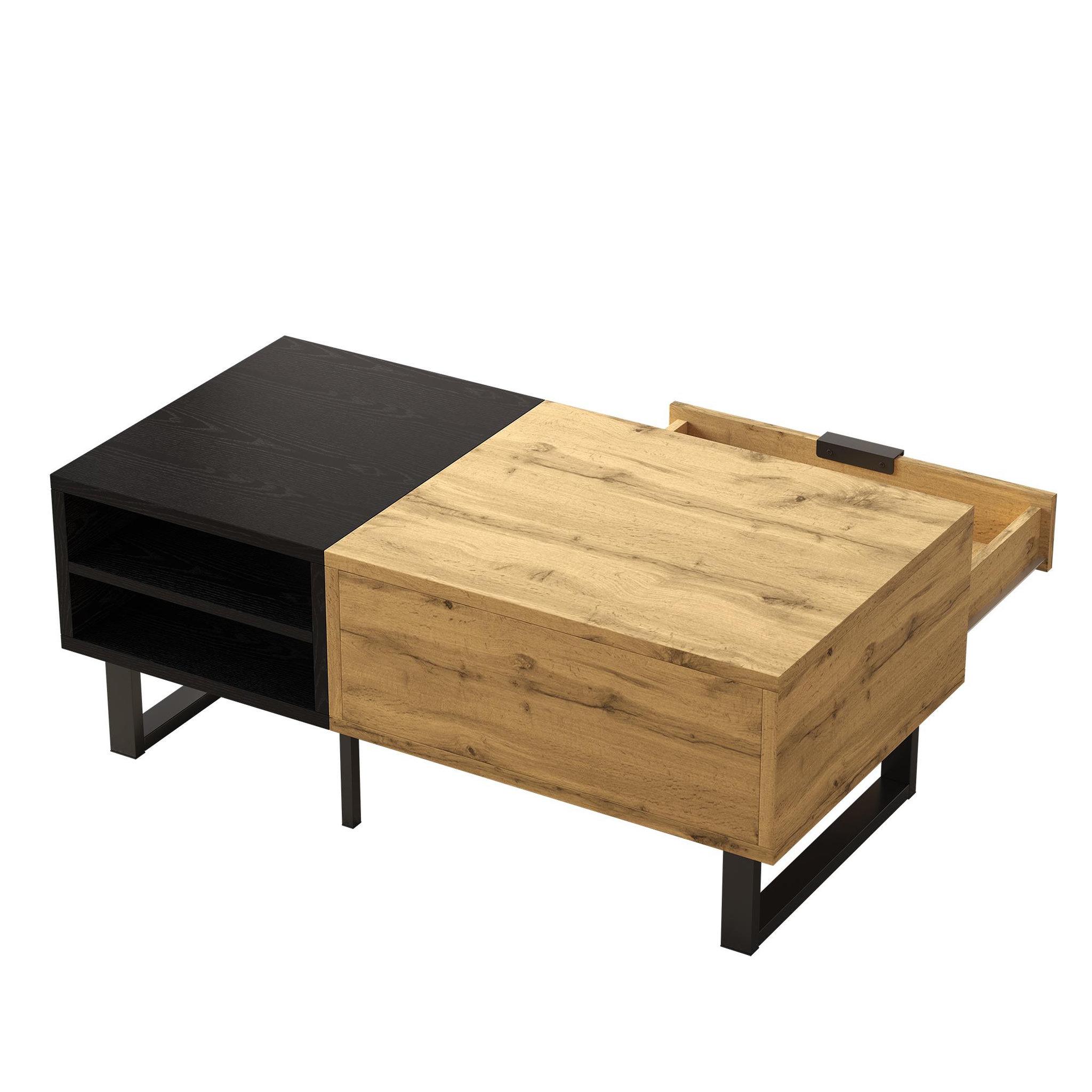 Voir la diapositive 6 : MERAX Table Basse Avec 1 Tiroir Et 3 Niches Bois Et Noir