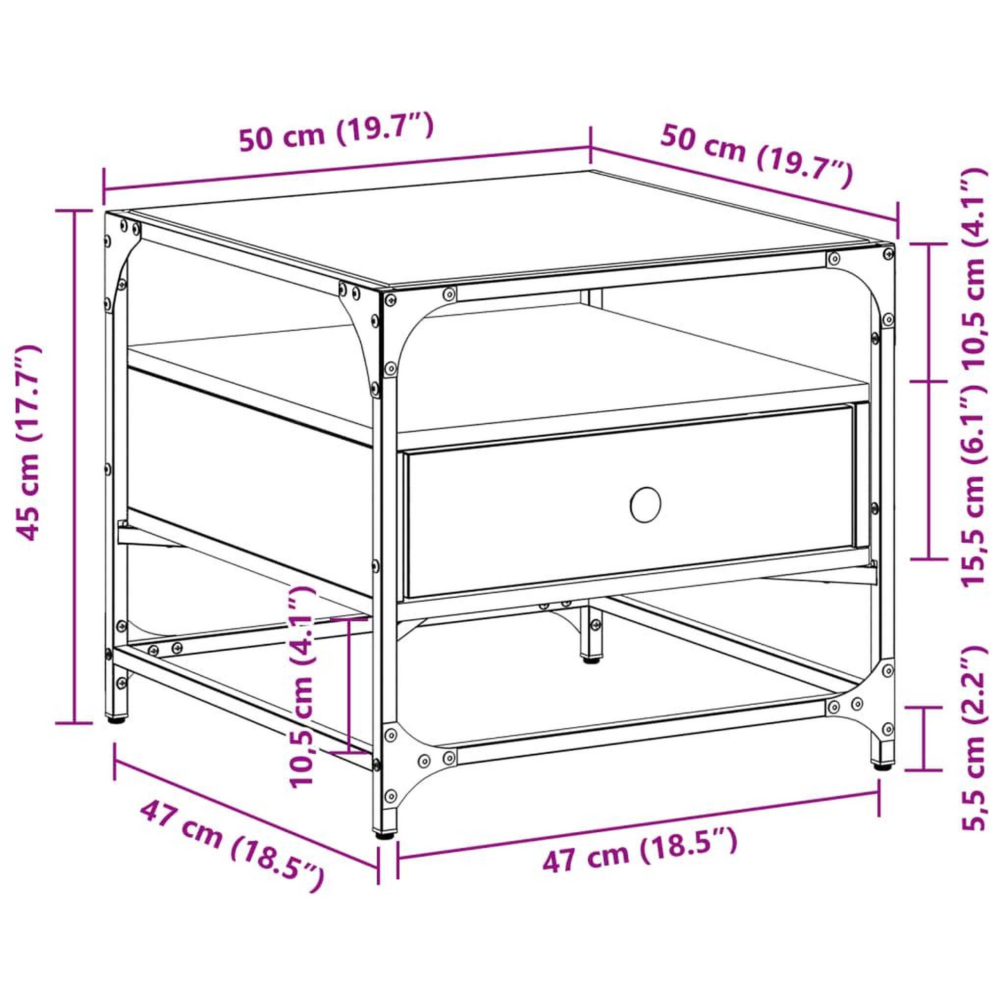 Voir la diapositive 6 : VIDAXL Table basse et dessus en verre chene sonoma 50x50x45 cm acier