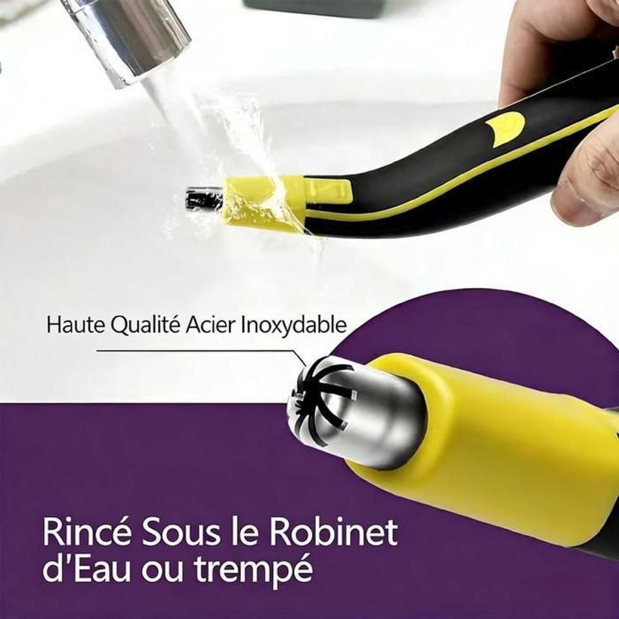 Voir la diapositive 3 : Tondeuse à barbe électrique 2-en-1 avec 4 têtes interchangeables, IPX7, rechargeable USB, tonte barbe, moustache et poils nez/oreilles