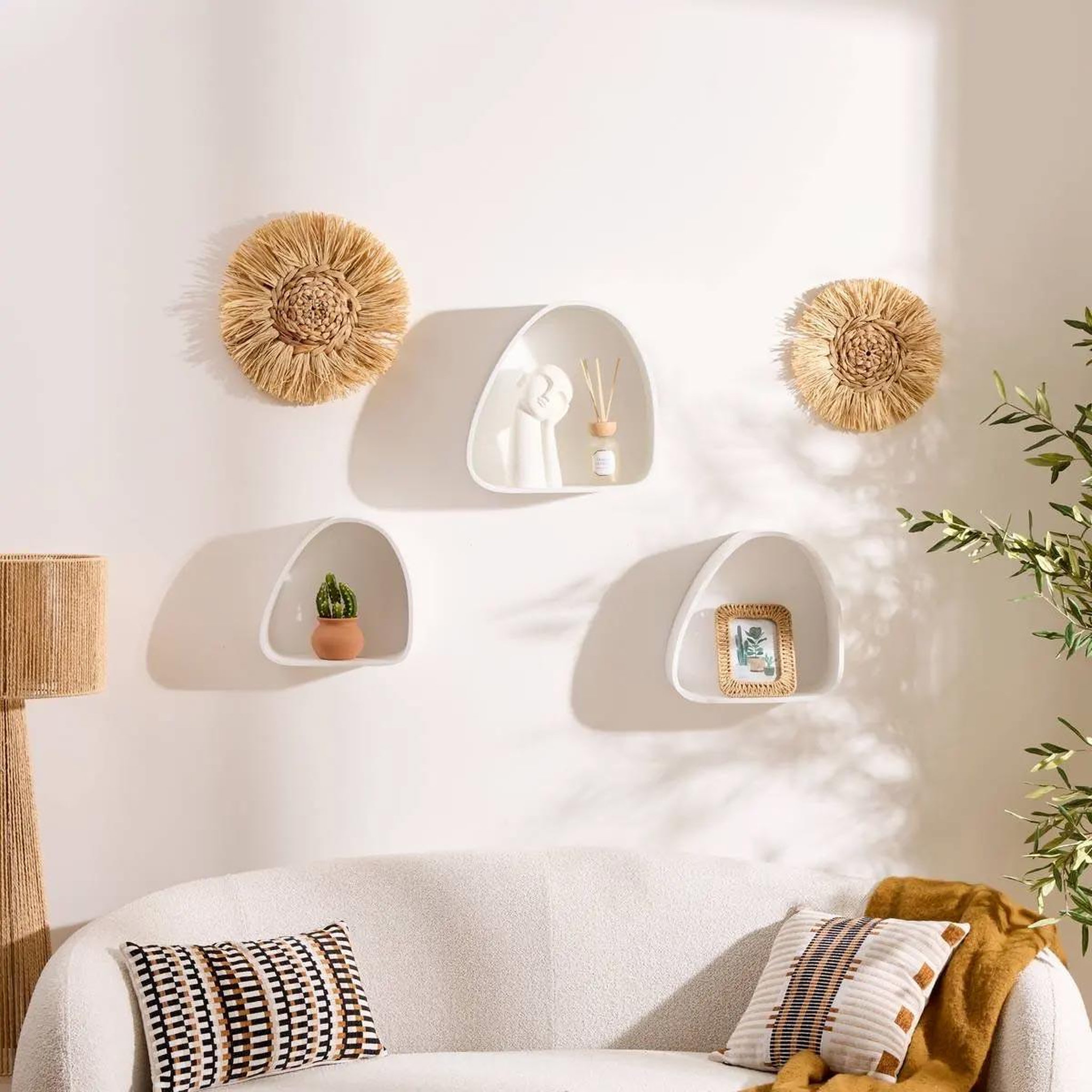 Voir la diapositive 3 : ATMOSPHERA Lot de 3 décorations murales  raphia  35cm naturel