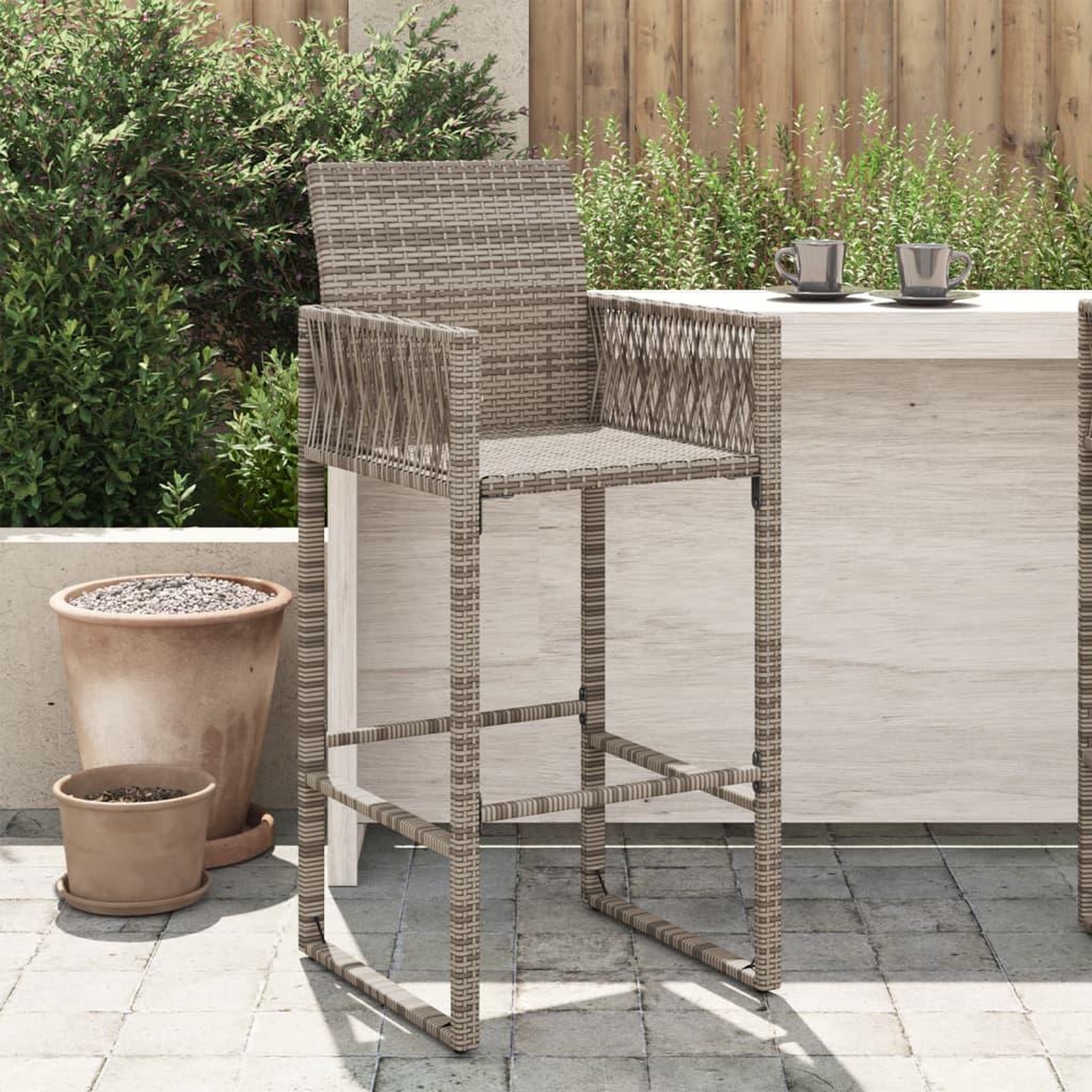 VIDAXL Tabourets de bar de jardin lot de 2 gris resine tressee