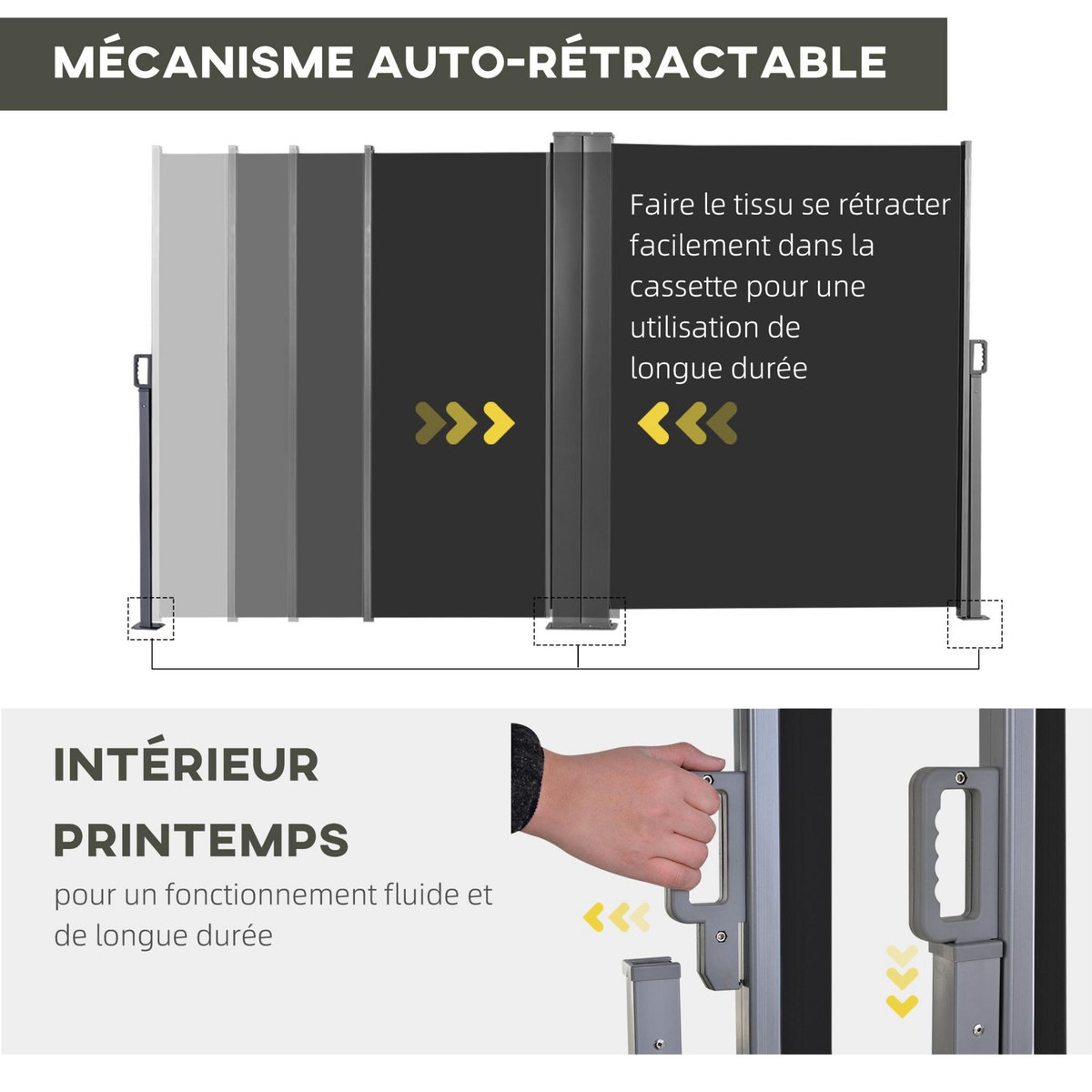 OUTSUNNY Double store latéral brise-vue paravent rétractable dim. 6L x 1,60H m polyester anti-UV haute densité