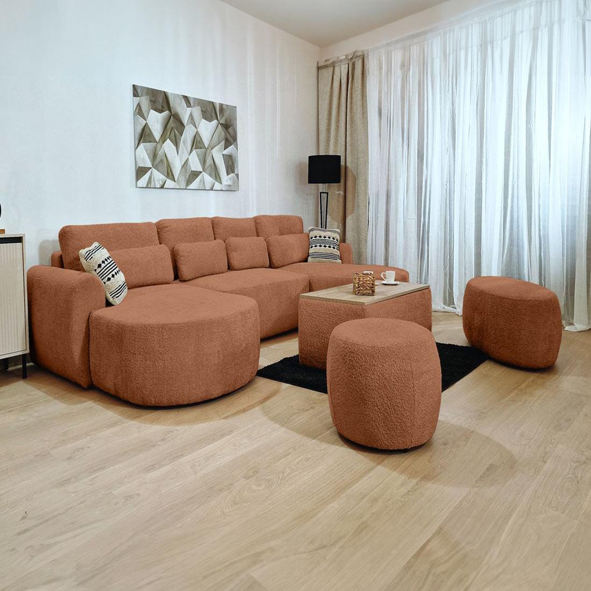 Voir la diapositive 5 : BEST MOBILIER Mahina - canapé panoramique en u 7 places - convertible avec coffre - en tissu bouclette