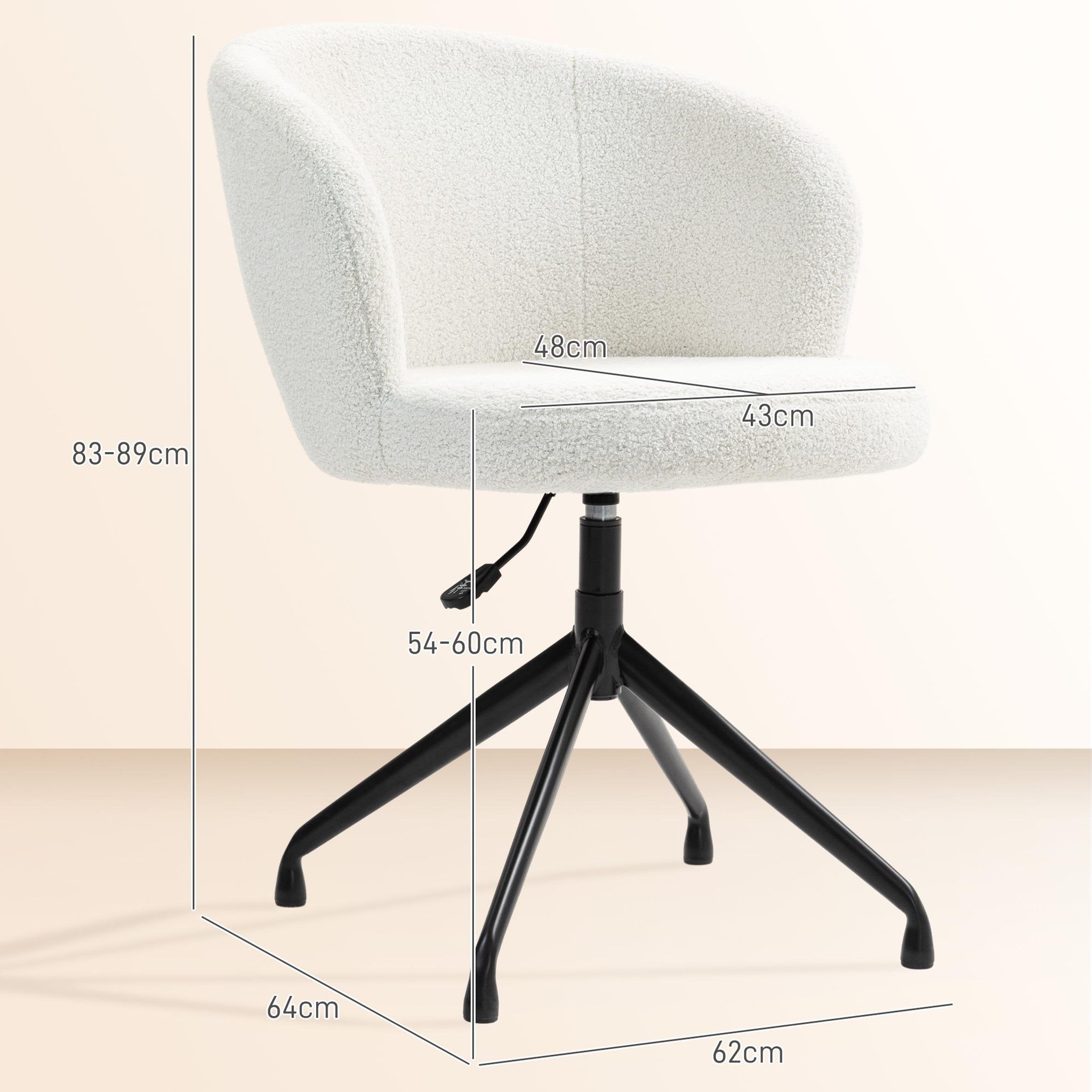 Voir la diapositive 3 : VINSETTO Chaise de bureau design - hauteur réglable, pivotante - piètement acier noir revêtement effet laine bouclée