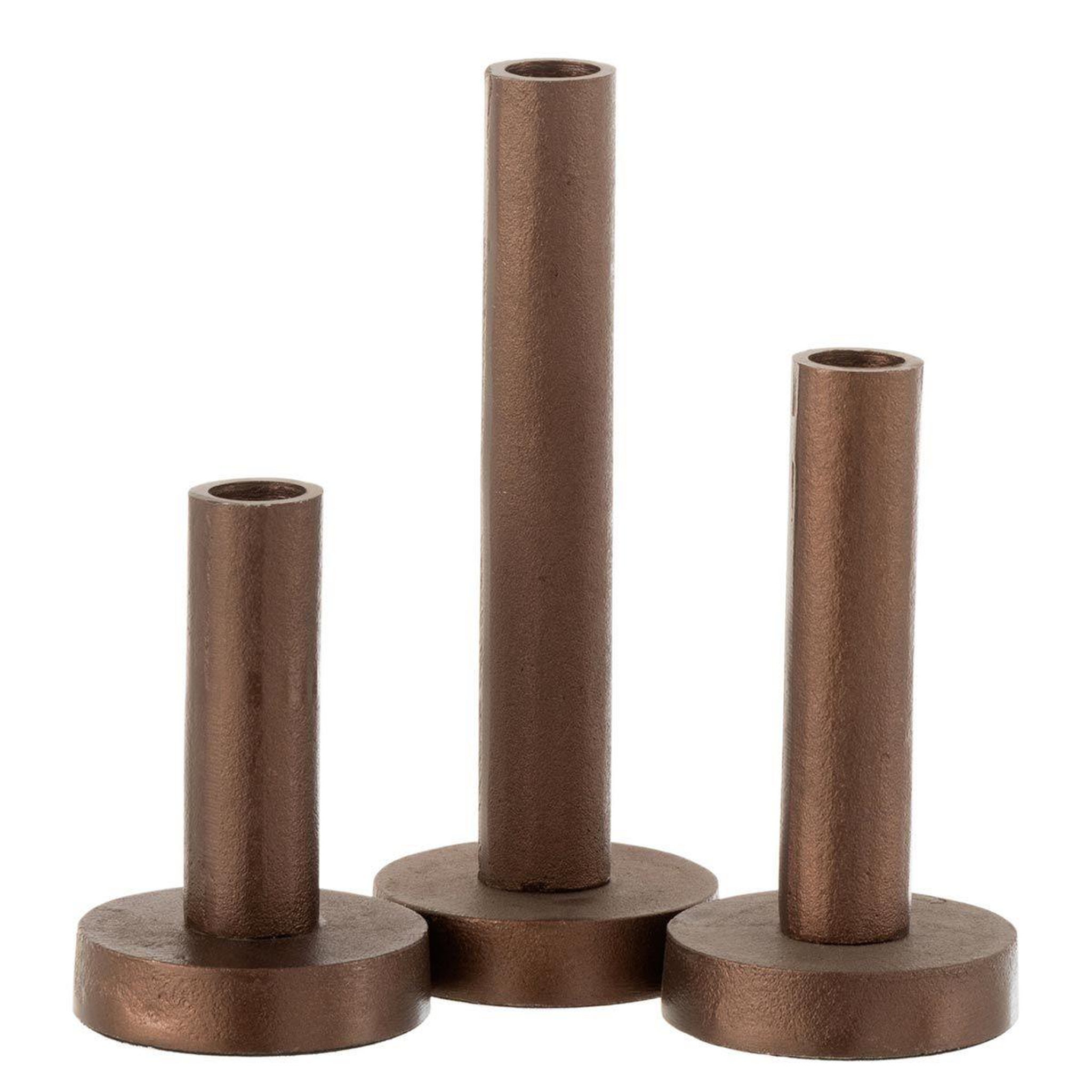 Voir la diapositive 1 : J-LINE Lot de 3 chandeliers déco  mat  21cm marron foncé