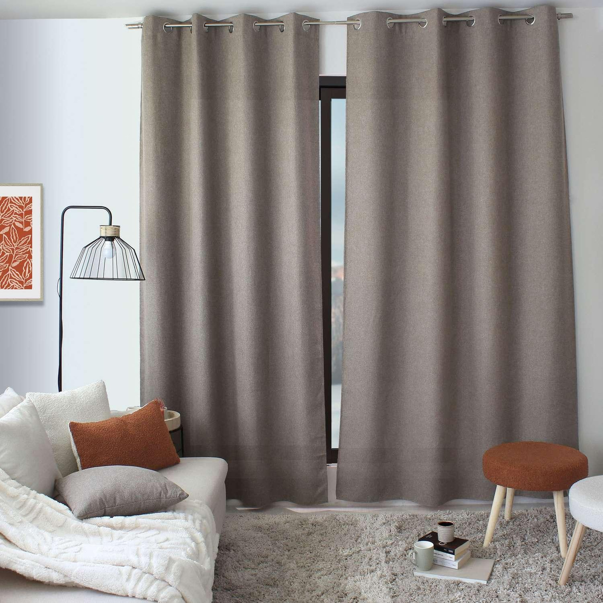 Voir la diapositive 2 : TOILINUX Rideau aspect chenillé - 140 x 240 cm - taupe
