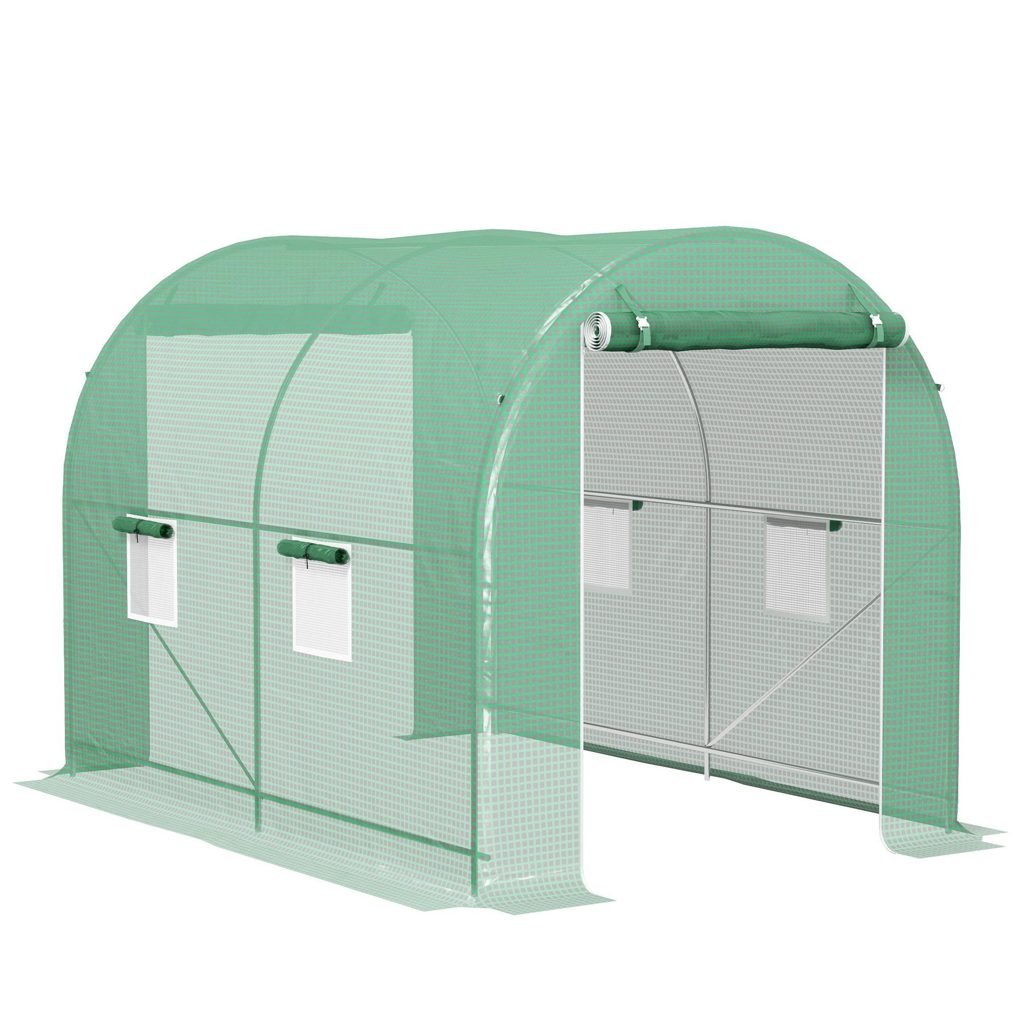 OUTSUNNY Serre de jardin tunnel surface sol 6 m² châssis tubulaire renforcé vert