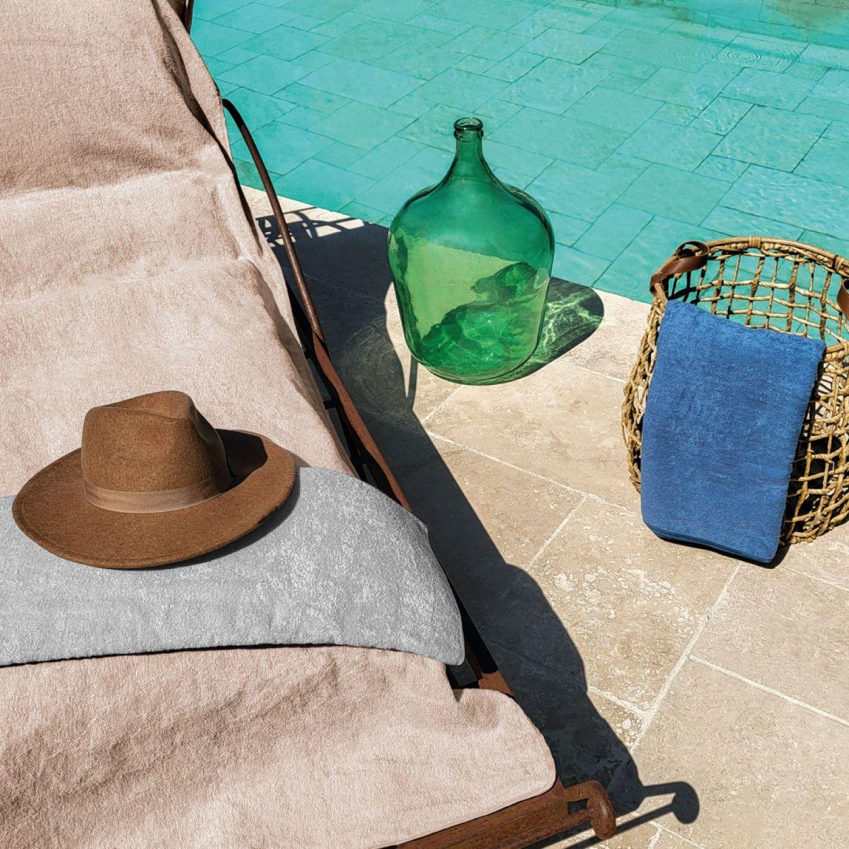 VIVEZEN Serviette de plage à rabat pour transat de bain, 100 % coton - 75 x 200 cm