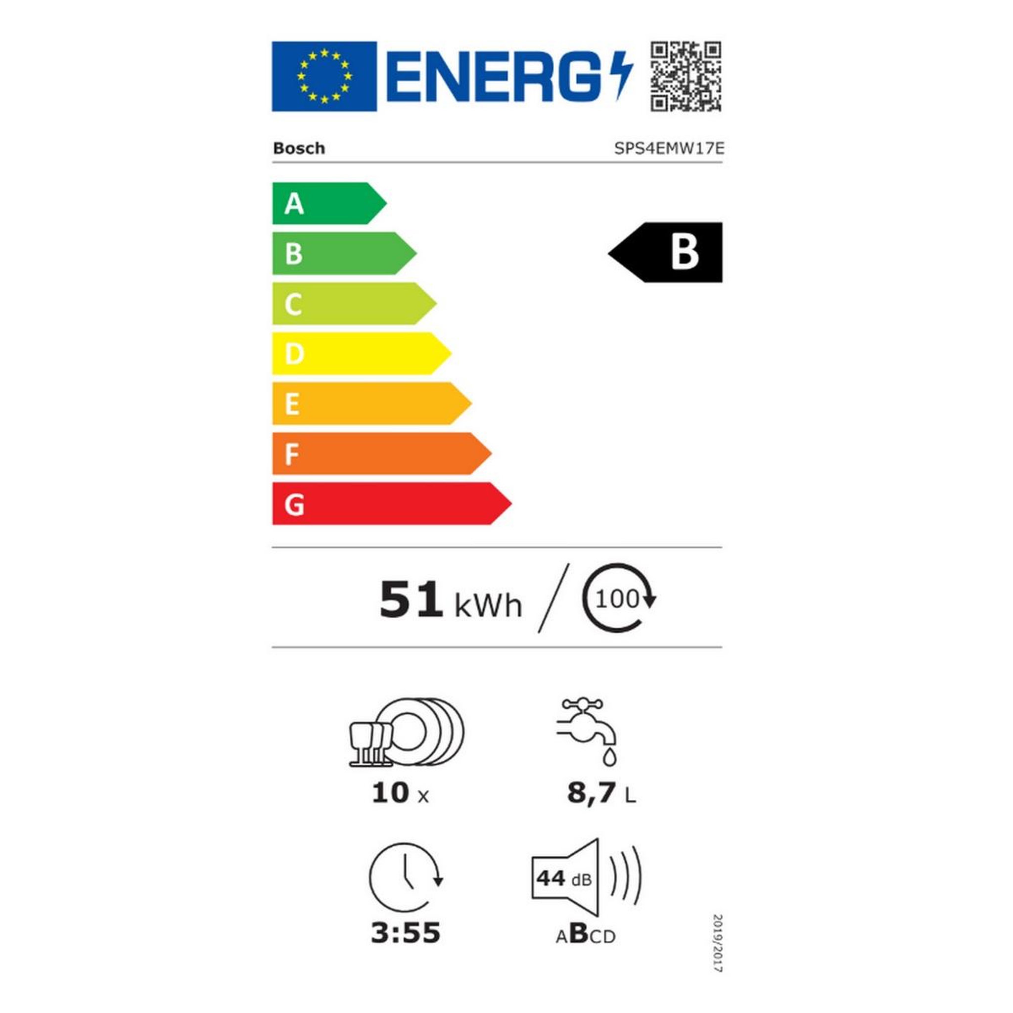 Voir la diapositive 6 : BOSCH Lave-vaisselle 45cm 10 couverts 44db blanc - SPS4EMW17E
