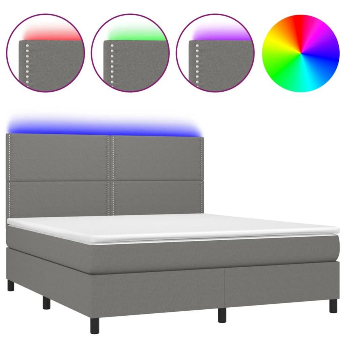 VIDAXL Sommier a lattes de lit et matelas et LED Gris fonce 180x200 cm