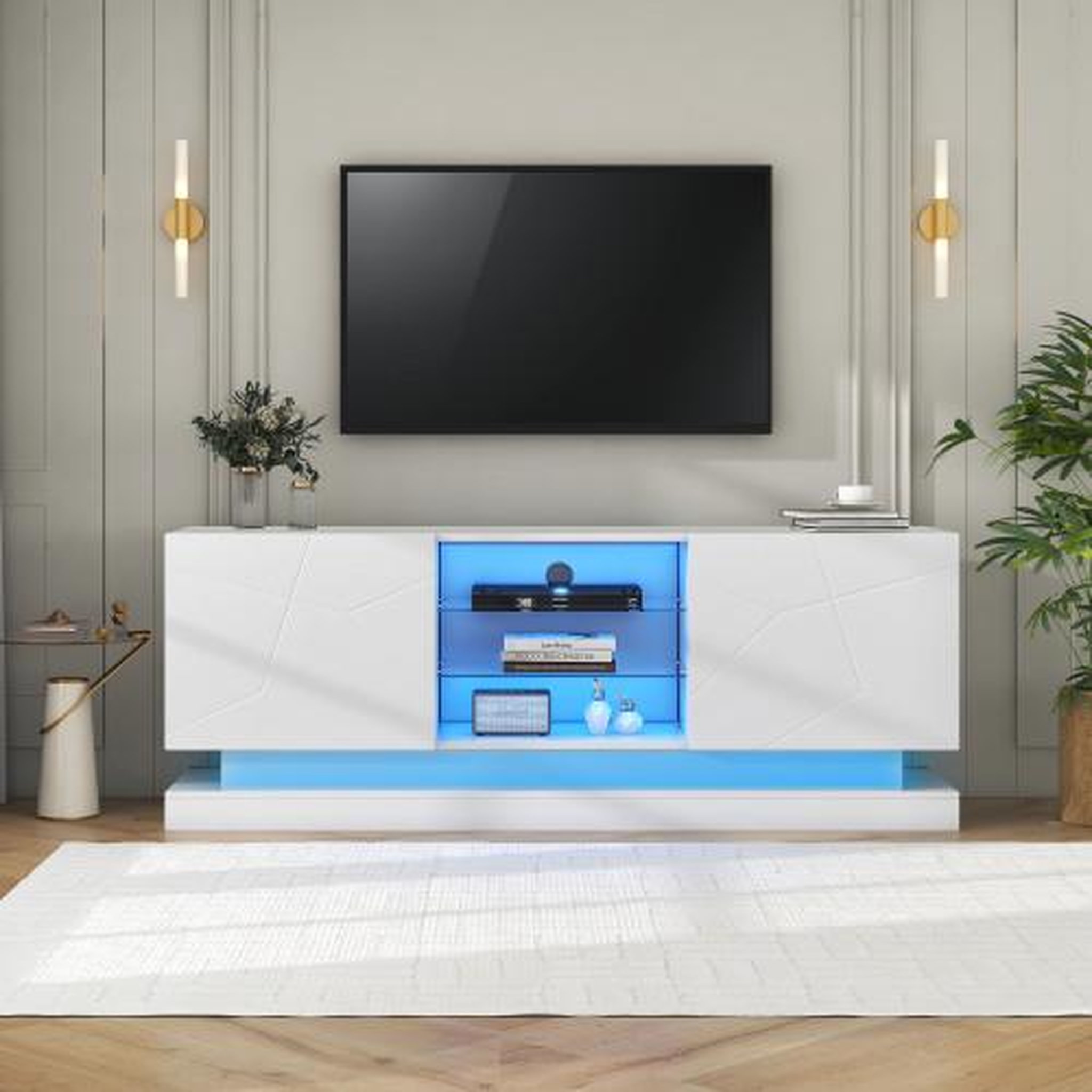 Voir la diapositive 2 : MERAX Meuble tv blanc 160 cm panneau de particules