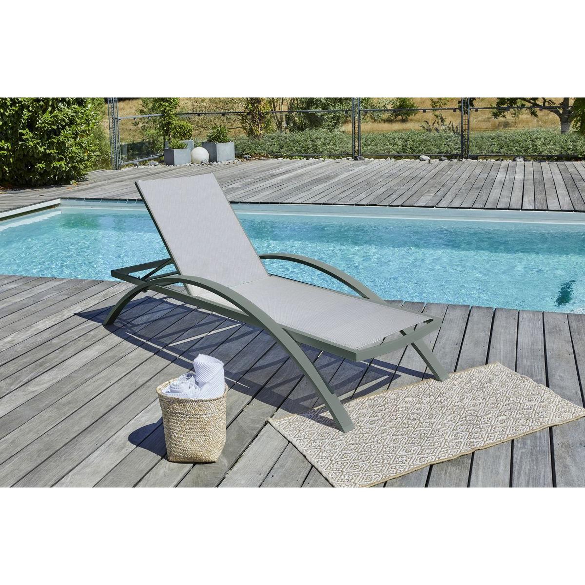 Voir la diapositive 5 : DCB GARDEN Lot de 2 Bains de Soleil Empilables  Barcelona  195cm Kaki