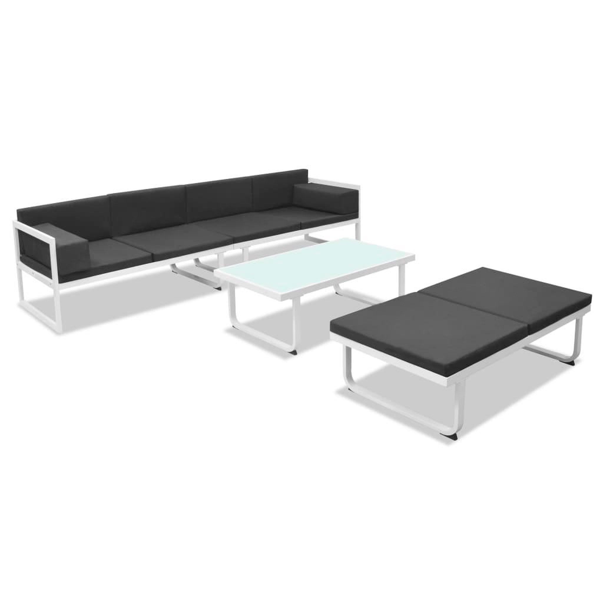 Voir la diapositive 3 : VIDAXL Salon de jardin 4 pcs et coussins aluminium noir