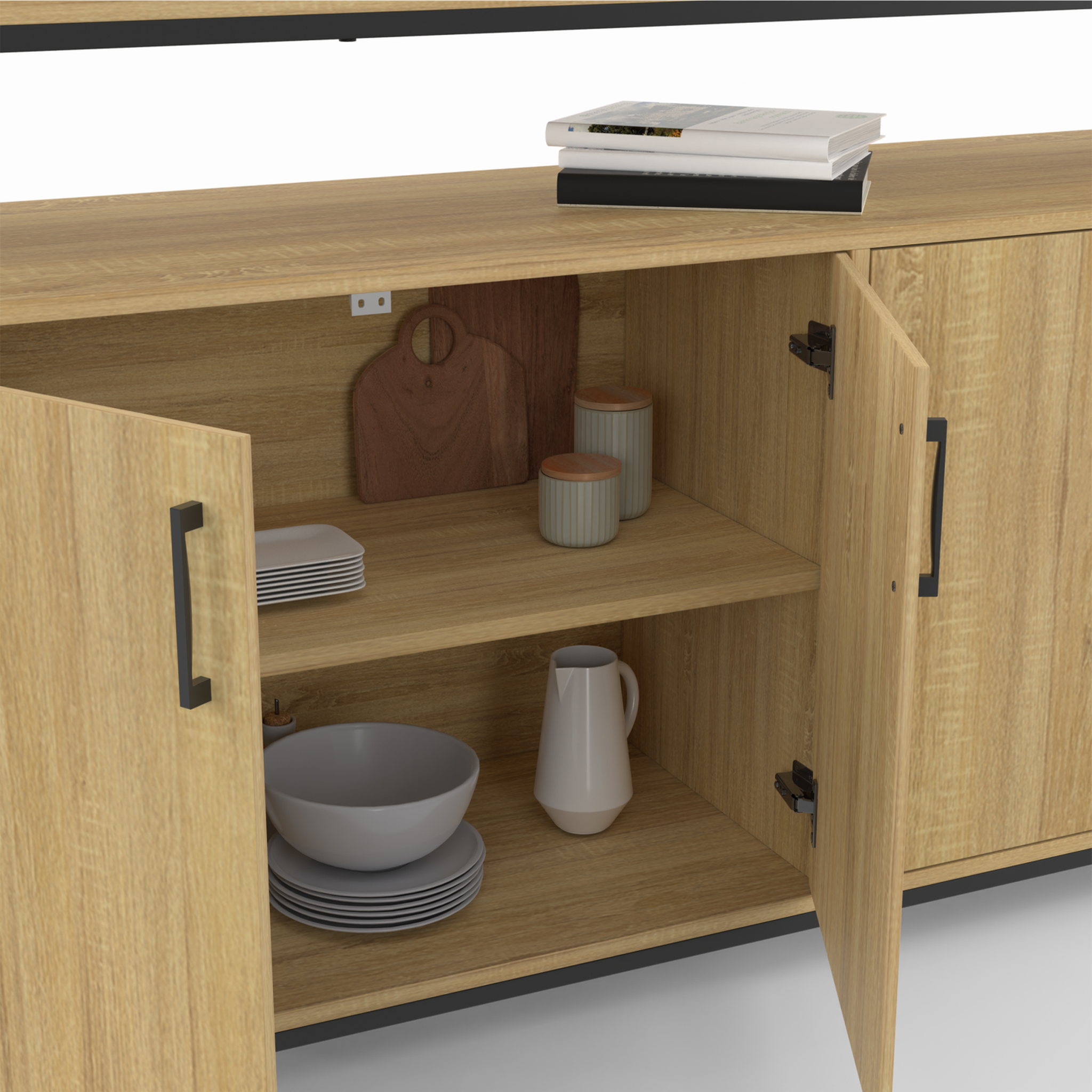 Voir la diapositive 6 : ID MARKET Buffet 160 cm detroit 4 portes bois et noir design industriel