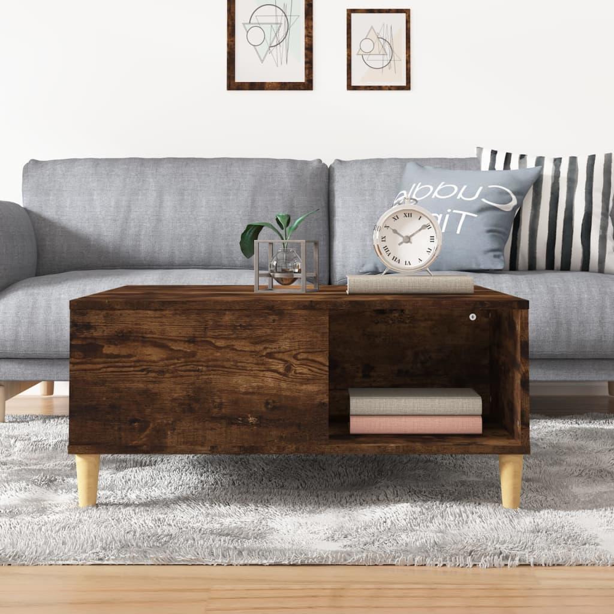 Voir la diapositive 3 : VIDAXL Table basse chene fume 80x80x36,5 cm bois d'ingenierie