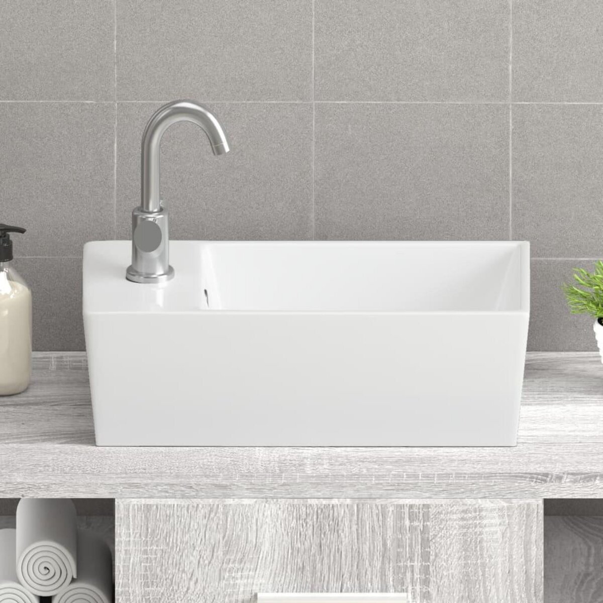 VIDAXL Lavabo blanc 48x25x15 cm ceramique
