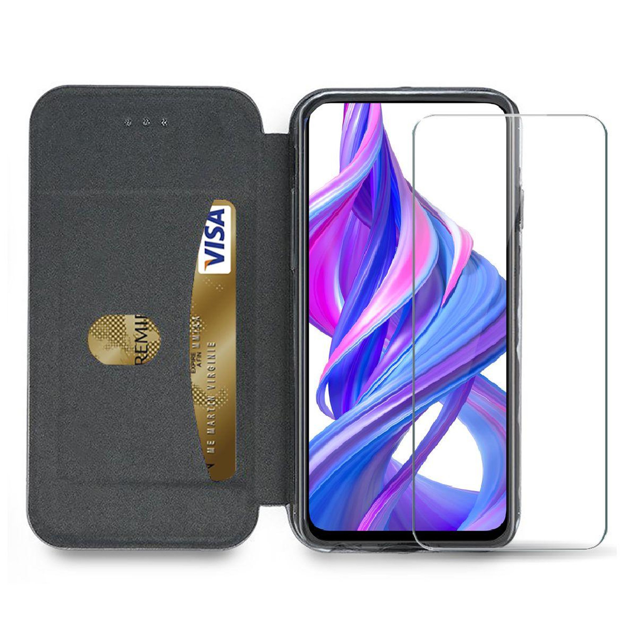 Voir la diapositive 3 : IBROZ Pack honor 9x etui cuir noir + verre trempé