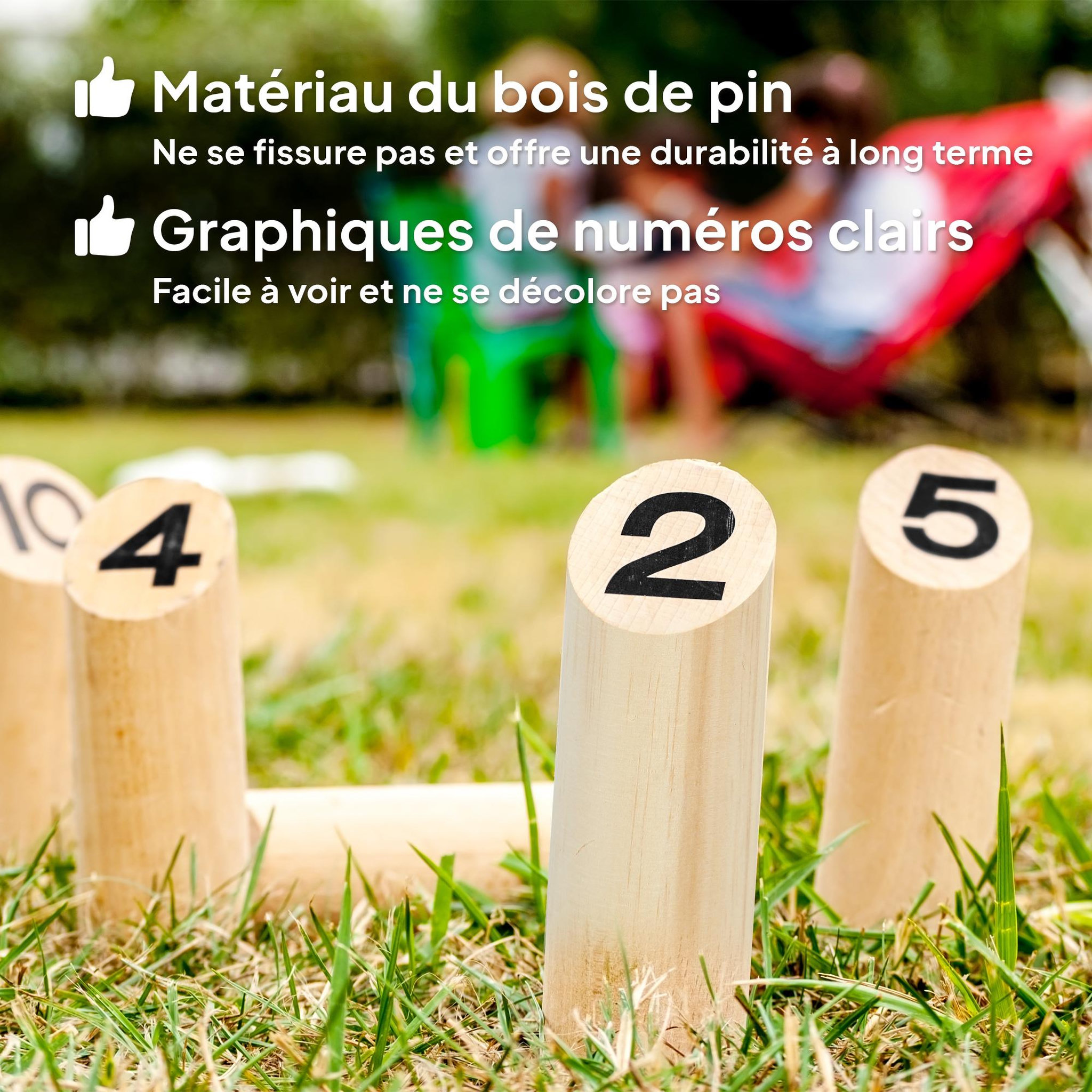 Voir la diapositive 6 : HOMCOM Jeu de quilles finlandaises - 12 quilles, bâton et panier de transport - bois de pin