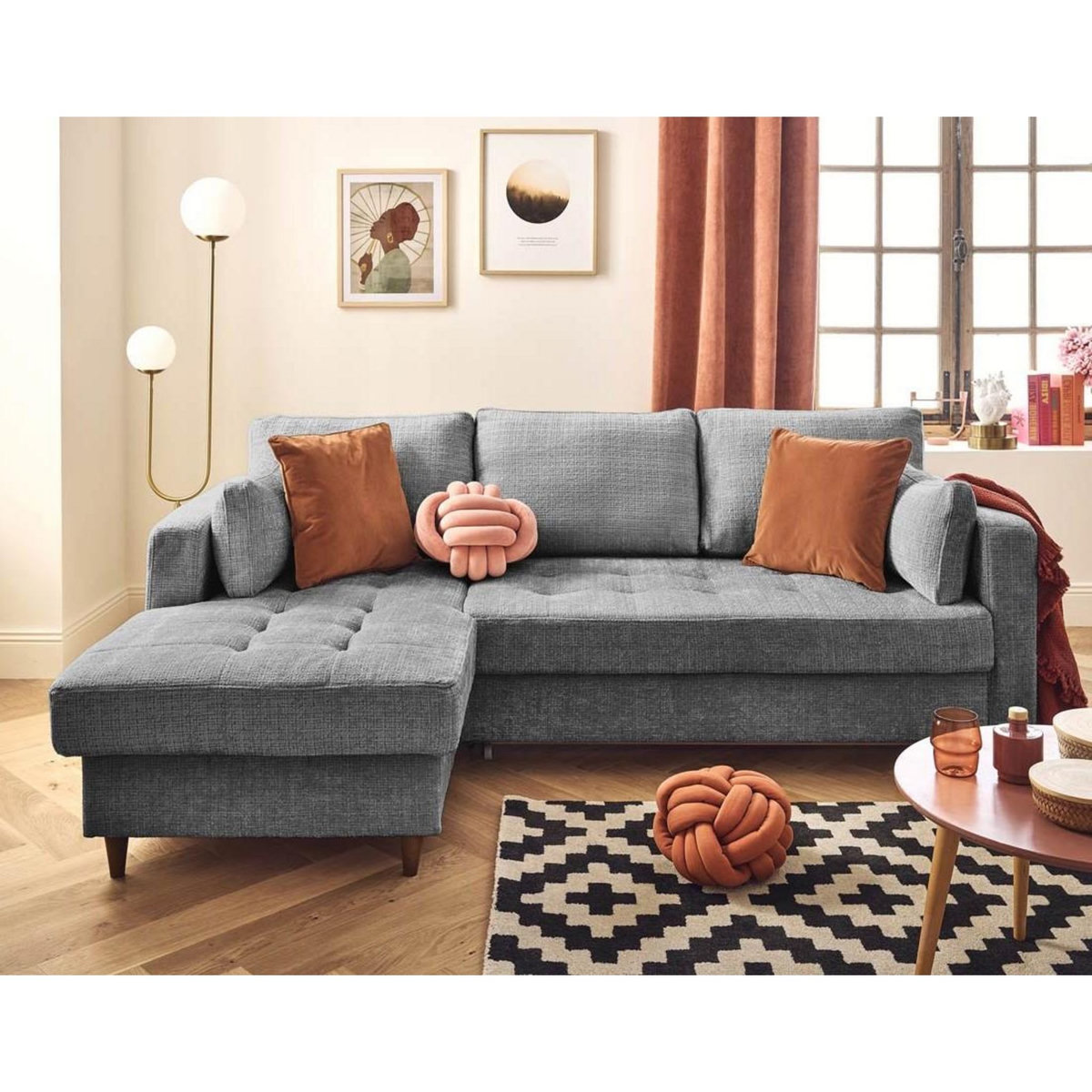 LISA DESIGN Anna - canapé d'angle gauche 4 places convertible avec coffre en velours texturé