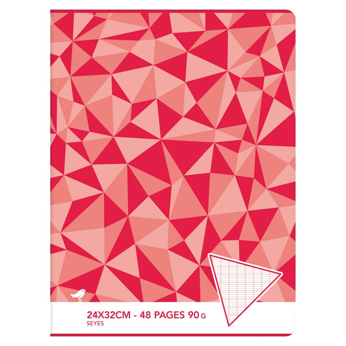 AUCHAN Cahier piqué 24x32cm 48 pages grands carreaux Seyes rouge motif triangles