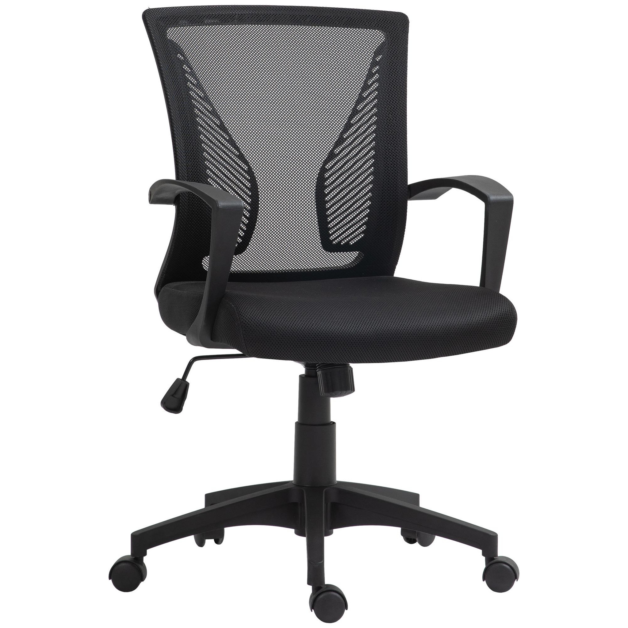 Voir la diapositive 1 : HOMCOM Chaise de bureau ergonomique - soutien lombaire intégré, fonction bascule verrouillable - polyester maille noir