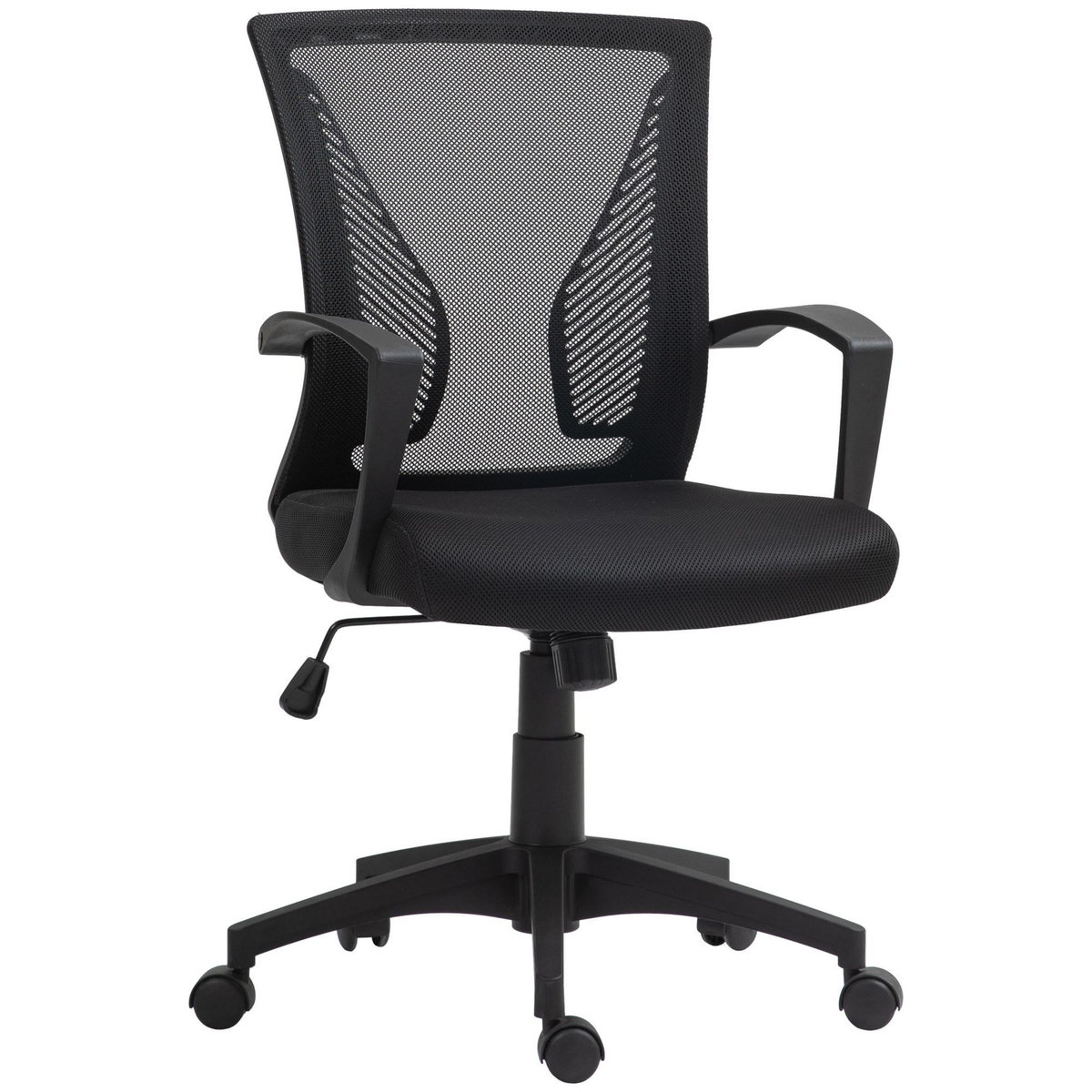 HOMCOM Chaise de bureau ergonomique - soutien lombaire intégré, fonction bascule verrouillable - polyester maille noir