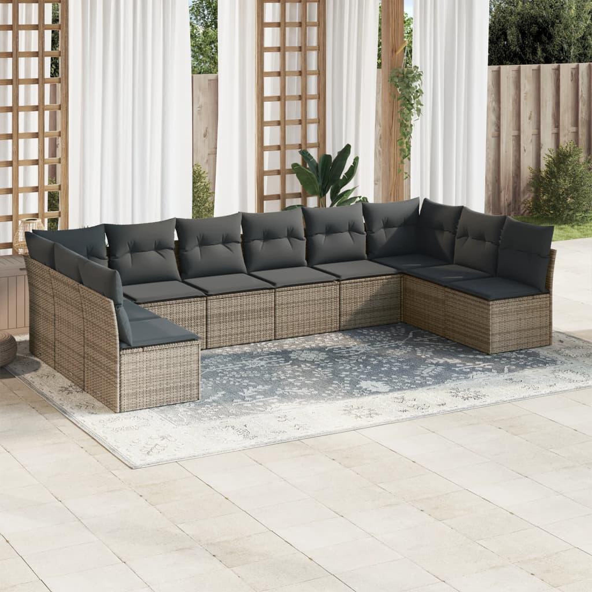 VIDAXL Salon de jardin avec coussins 10 pcs gris resine tressee