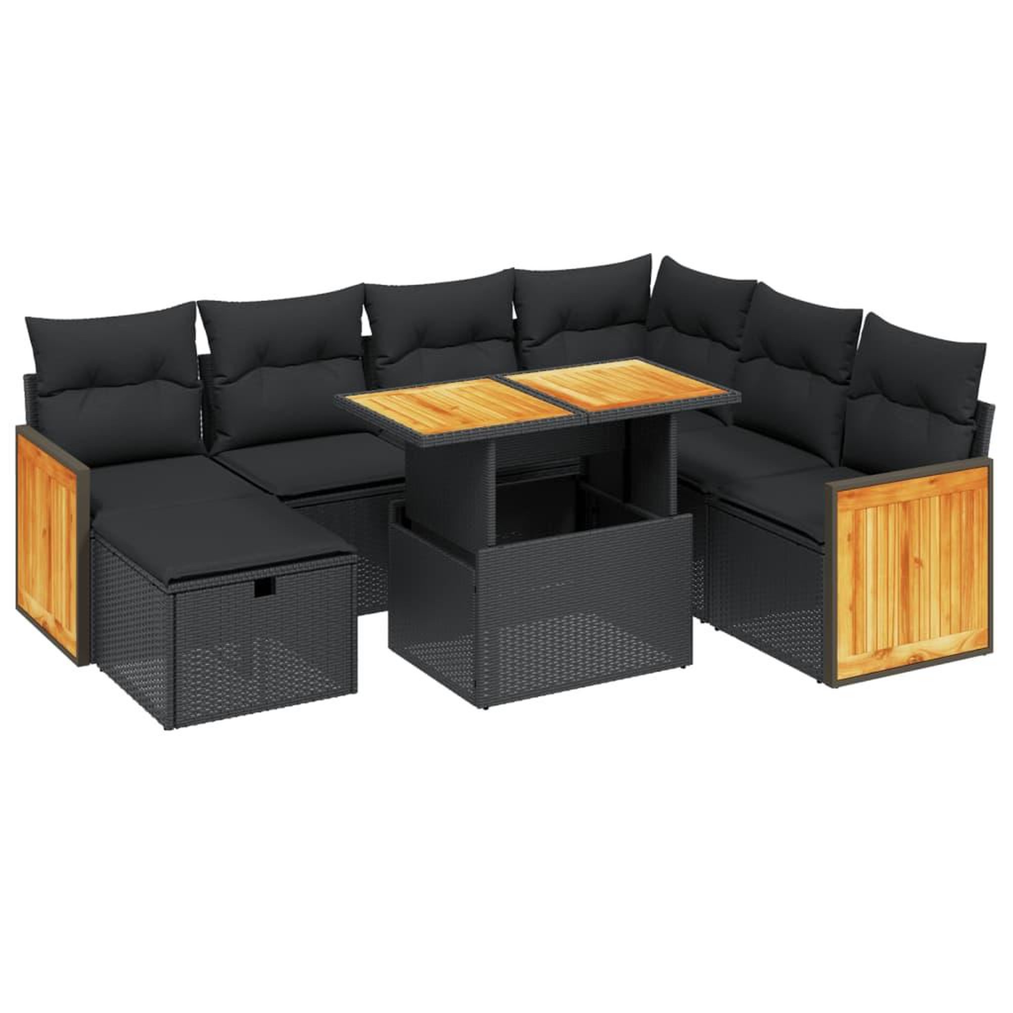 Voir la diapositive 2 : VIDAXL Salon de jardin 8 pcs avec coussins noir resine tressee