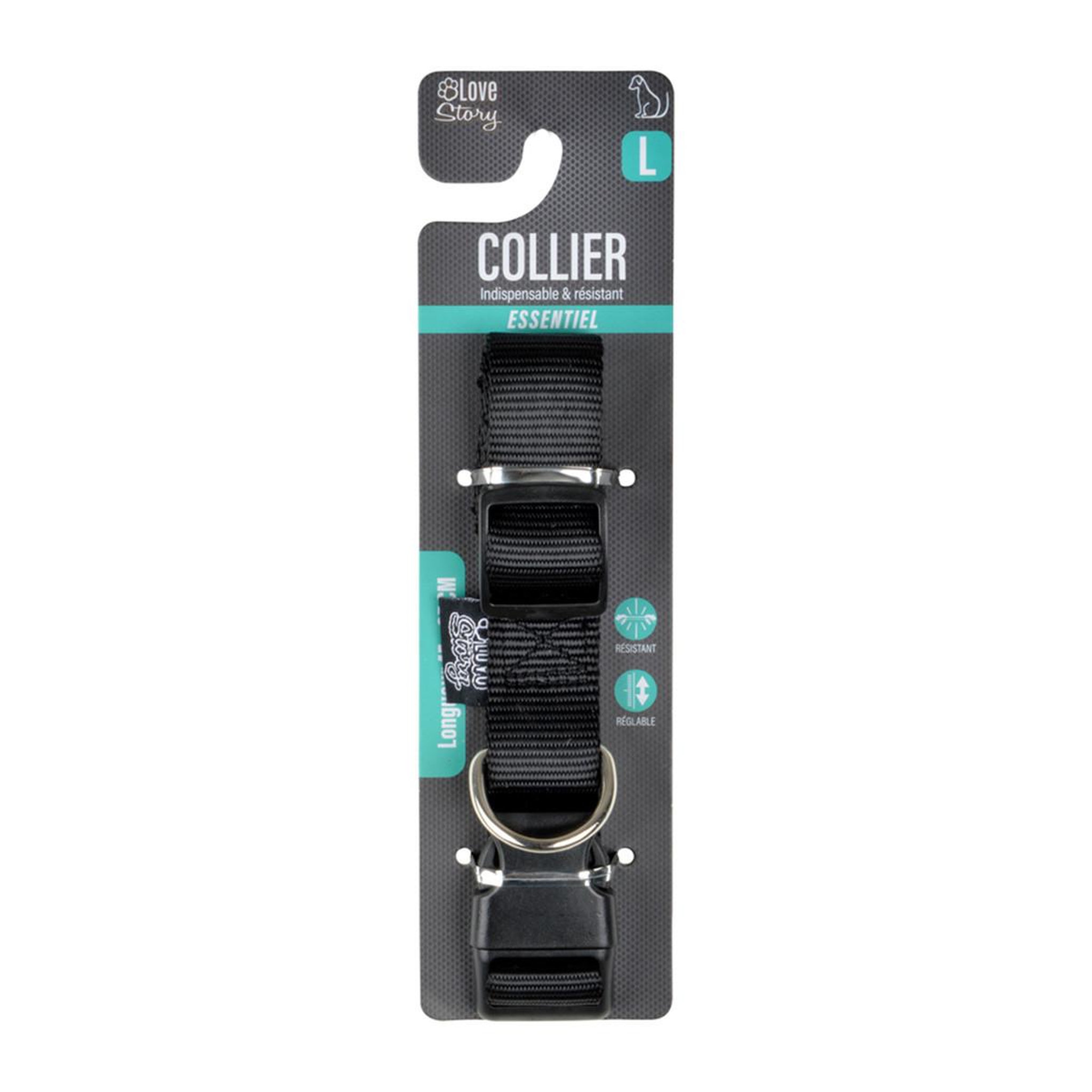 Voir la diapositive 2 : LOVE STORY Collier réglable chien  essentiel  45-65cm noir