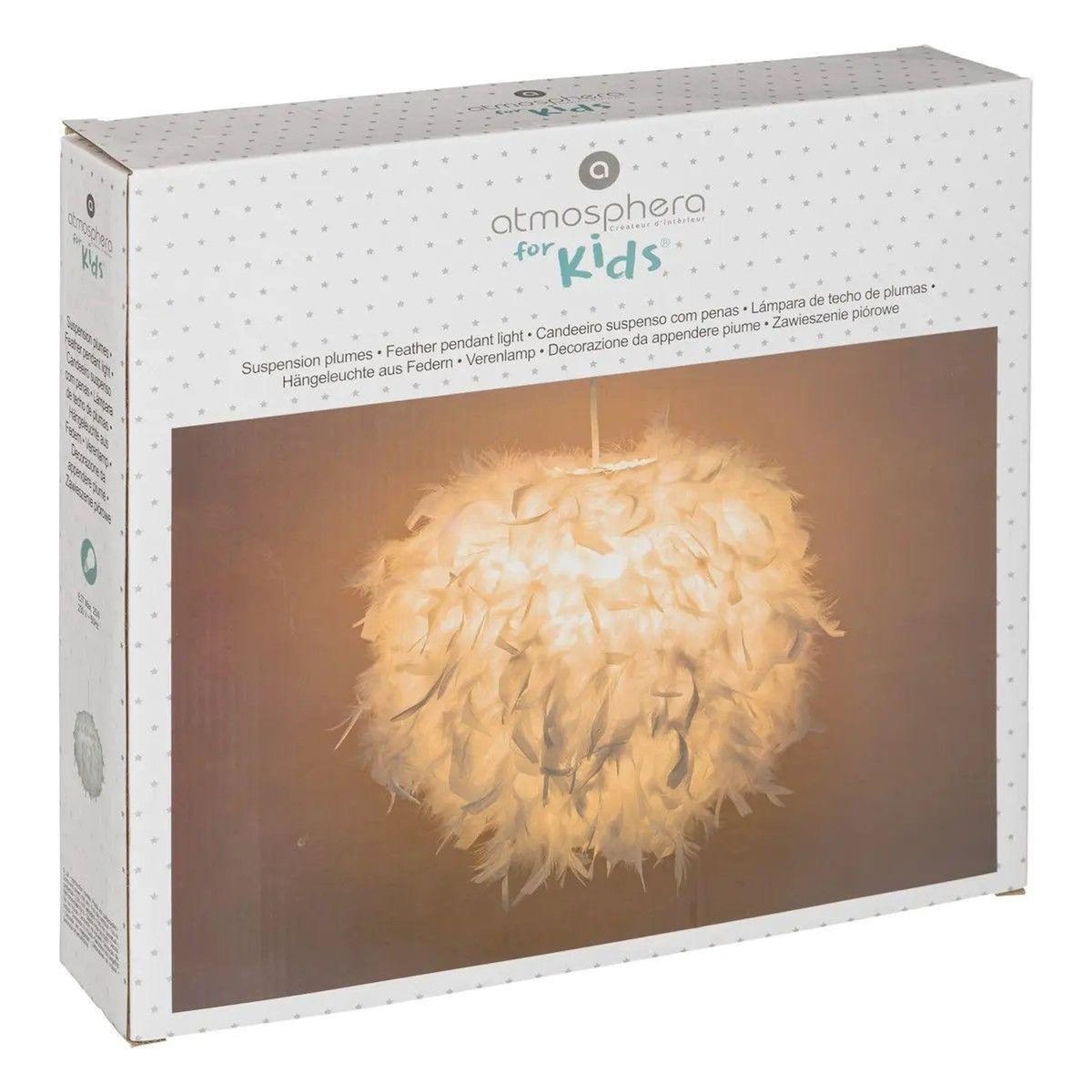 Atmosphera Kids Lampe Suspension Enfant Plumes  Hiver  35cm Blanc